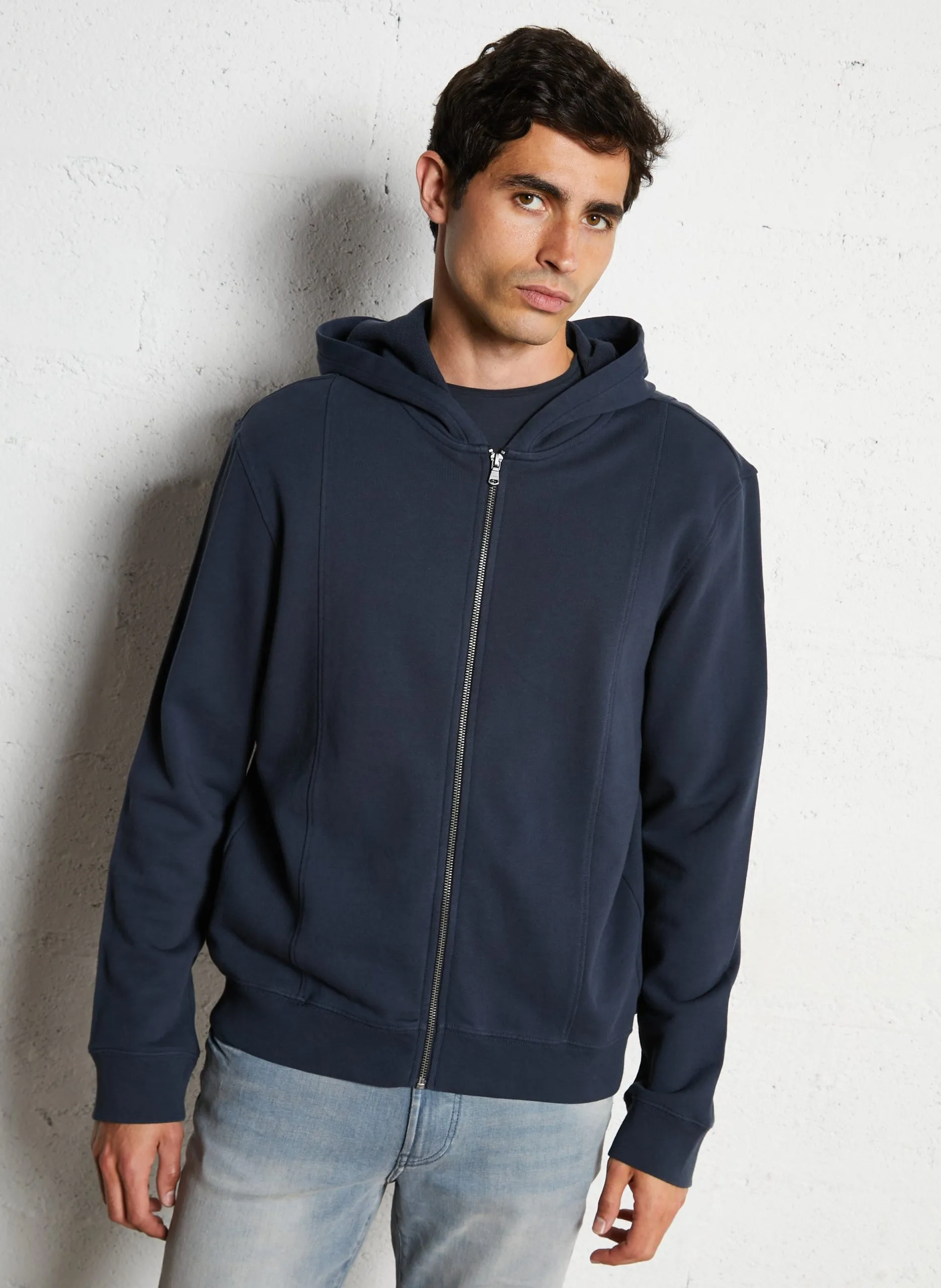 Strickjacke mit Kapuze und Reißverschluss Blau