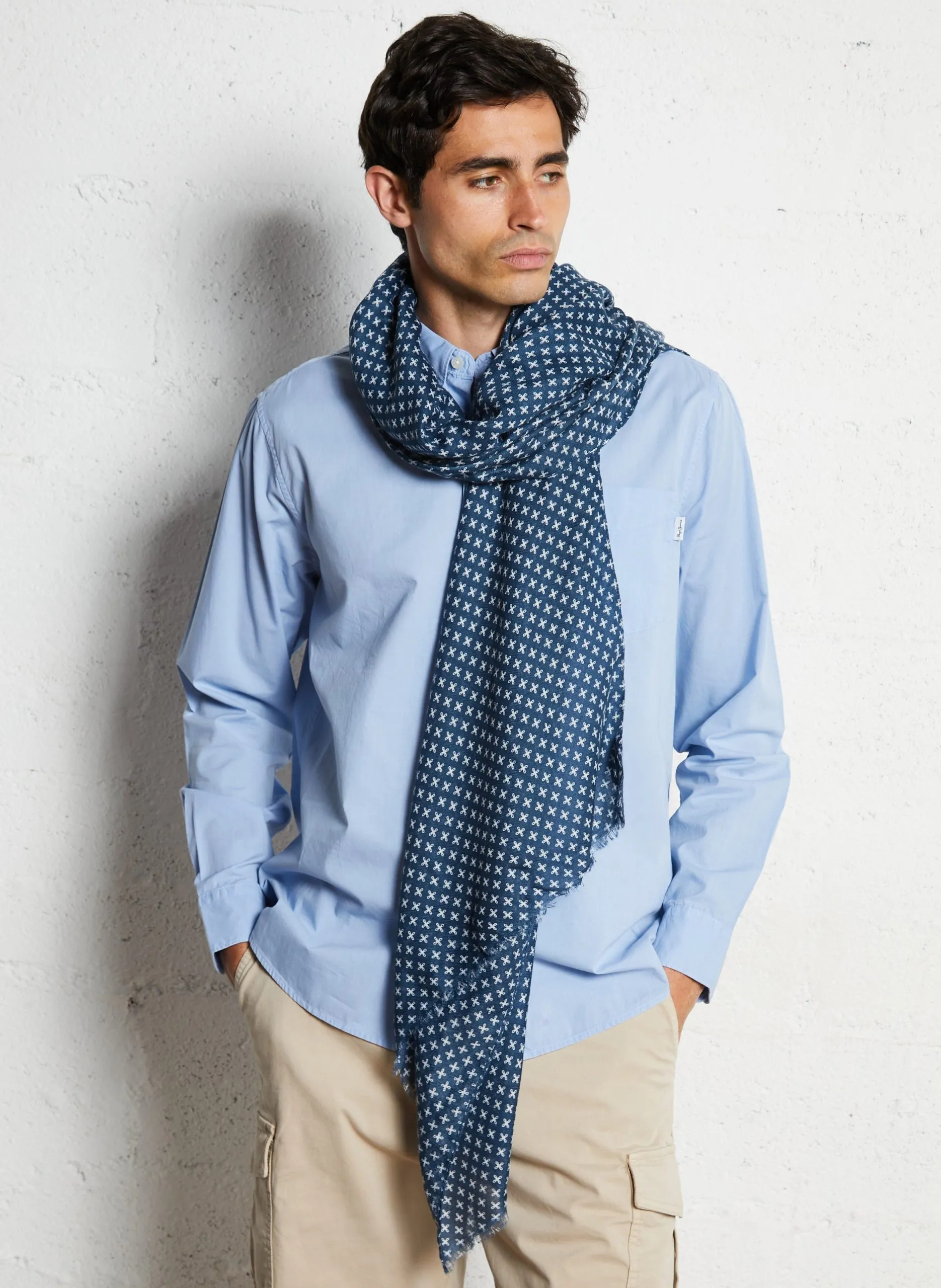 Bedrucktes Fransentuch Blau