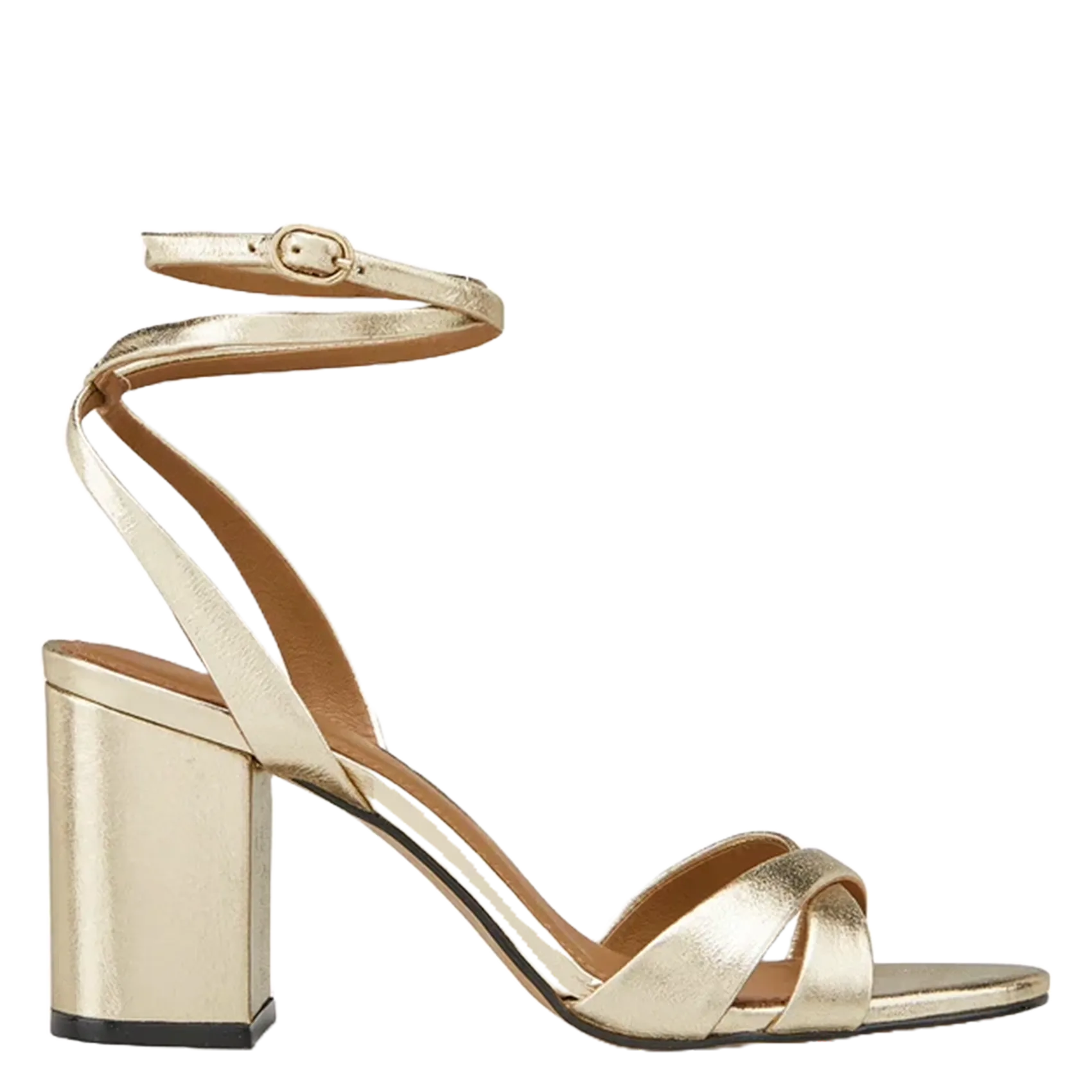 Hohe Sandalen mit Riemen aus metallisiertem Leder Golden FLORA