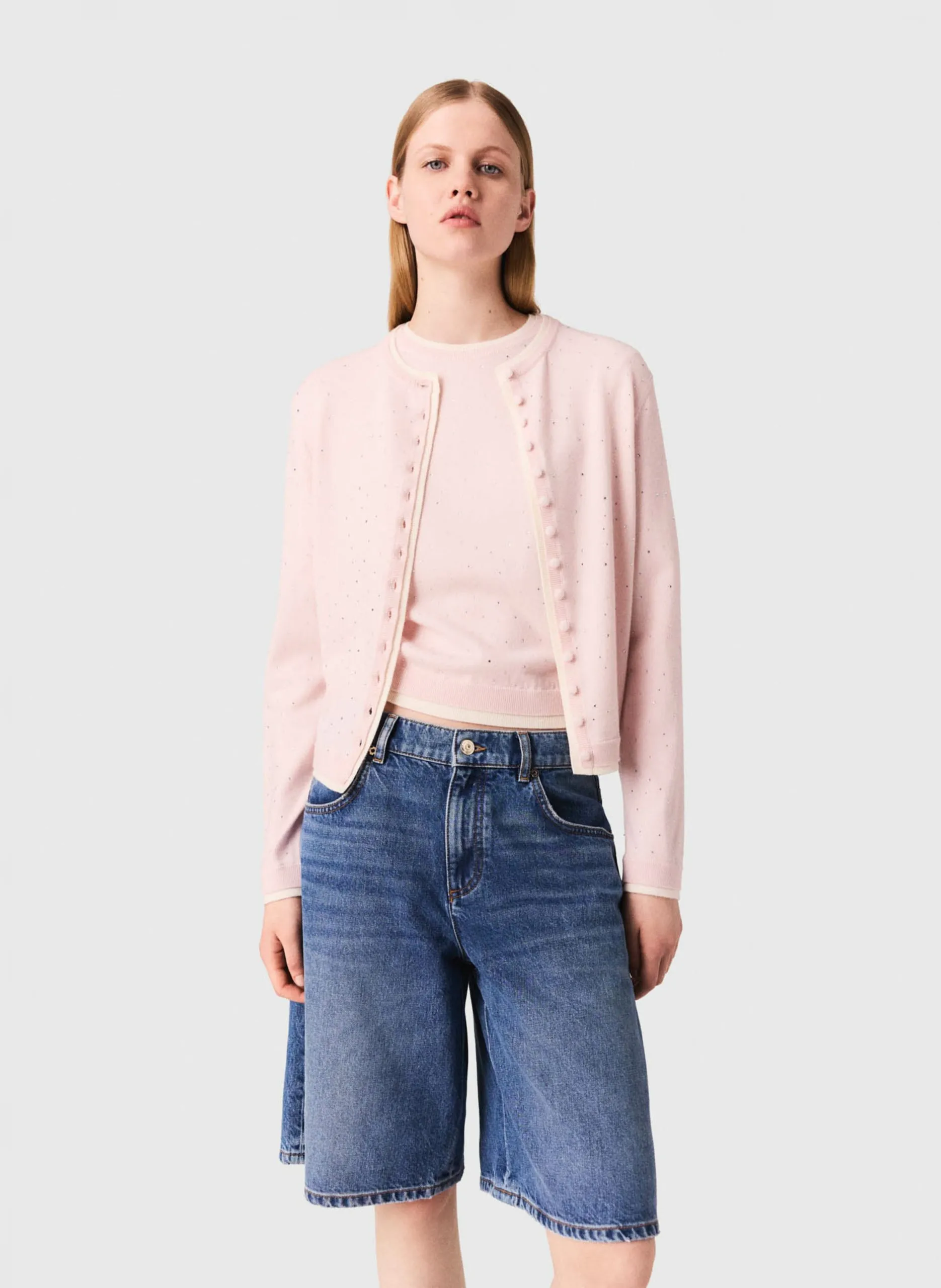 Gerader Cardigan aus Mischwolle Rosa