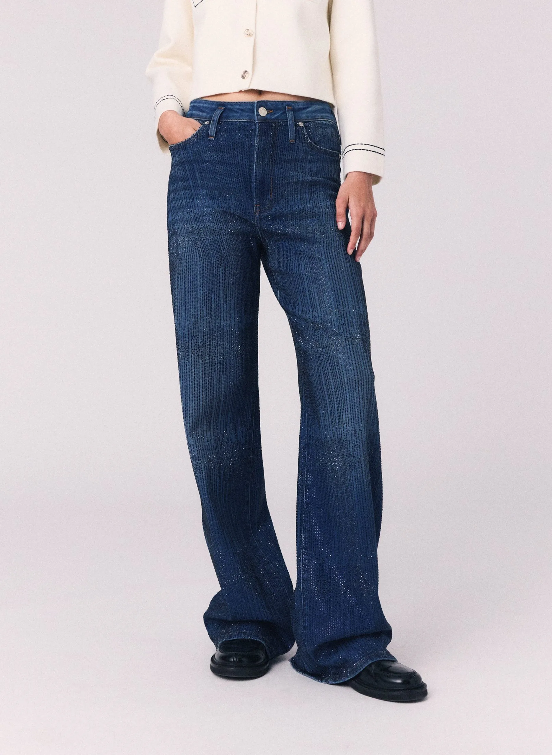 Weit geschnittene Jeans mit Strass aus Baumwollmischung Blau