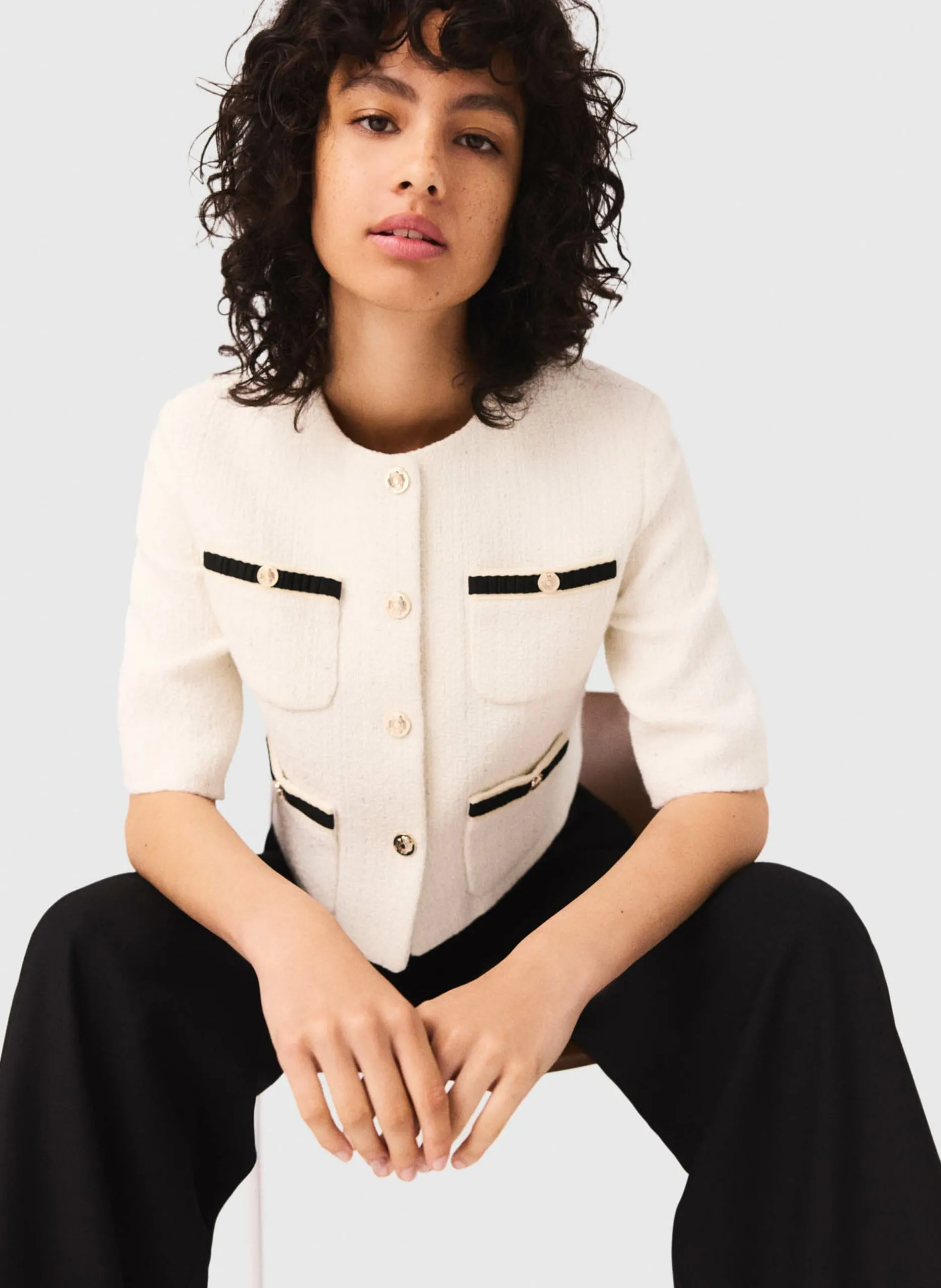 Gerade geschnittene Jacke aus Baumwoll-Mix Beige