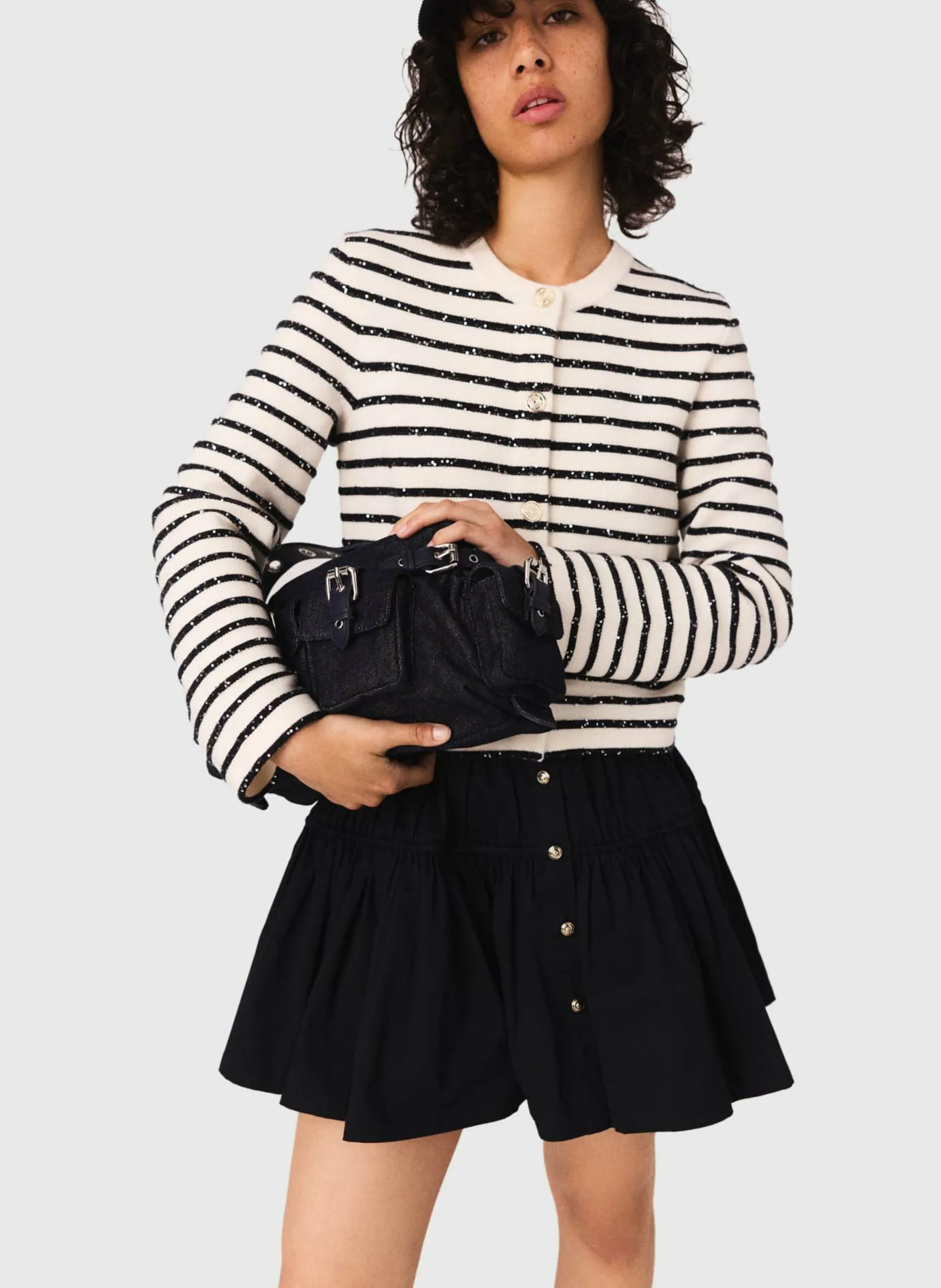 Rundhals gestreiftes Strickweste Weiss