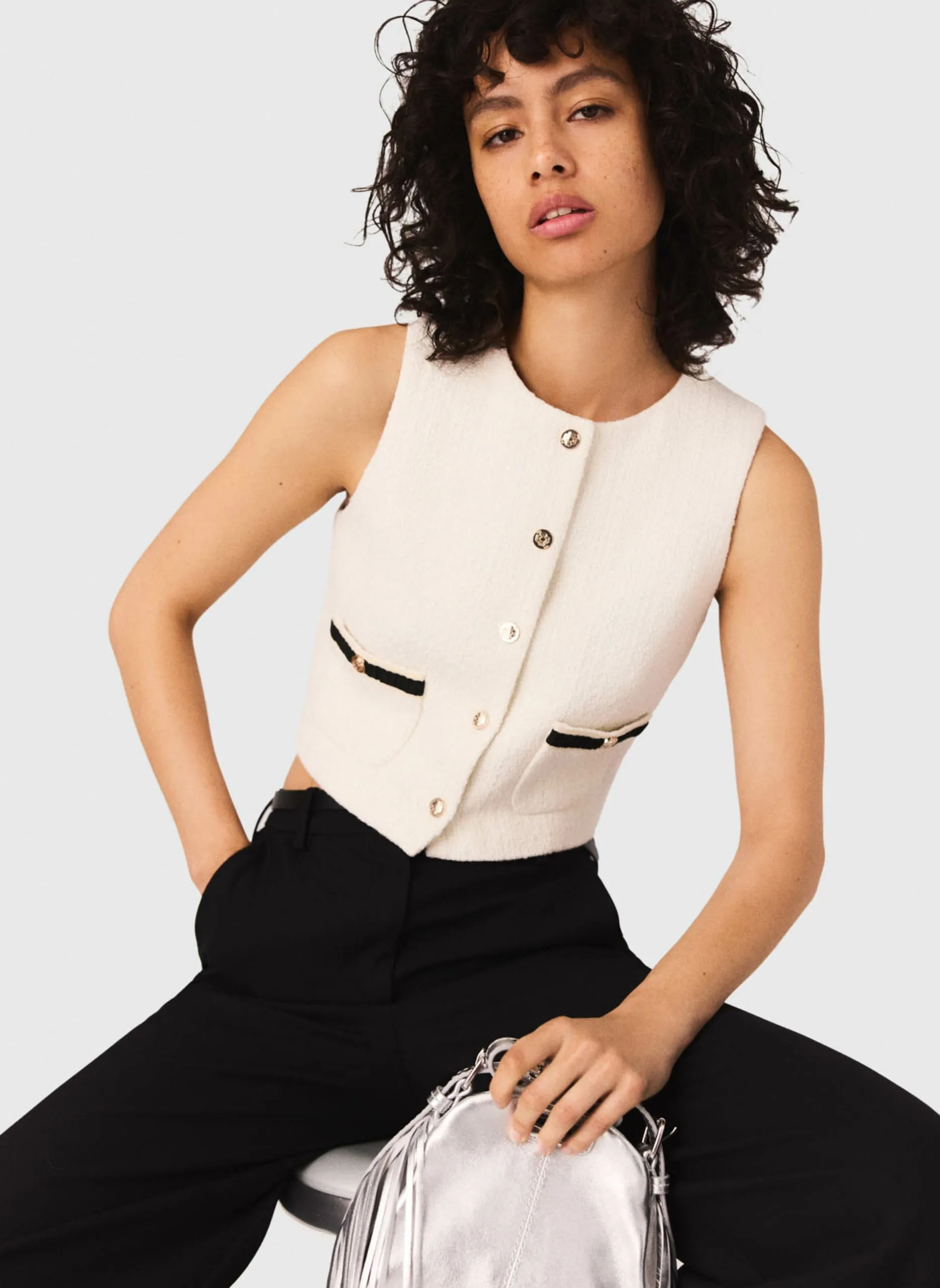 Gerade geschnittenes Top aus Baumwoll-Mix Beige