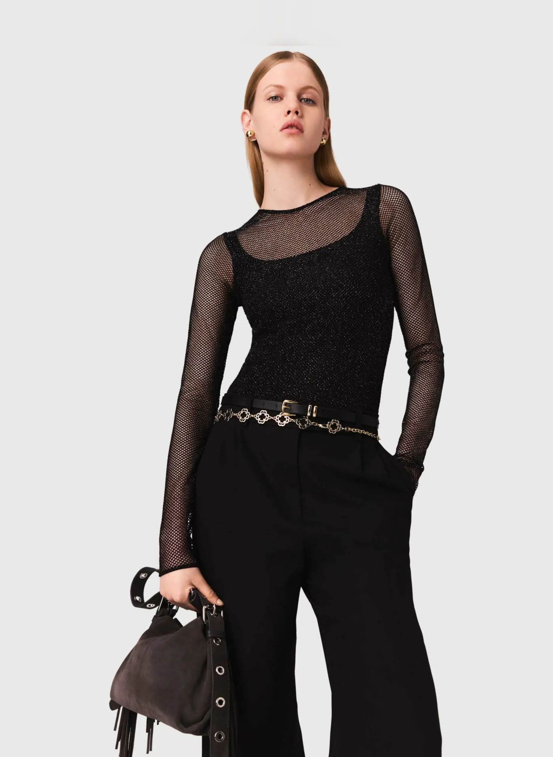 Langarm-Body mit Pailletten Schwarz