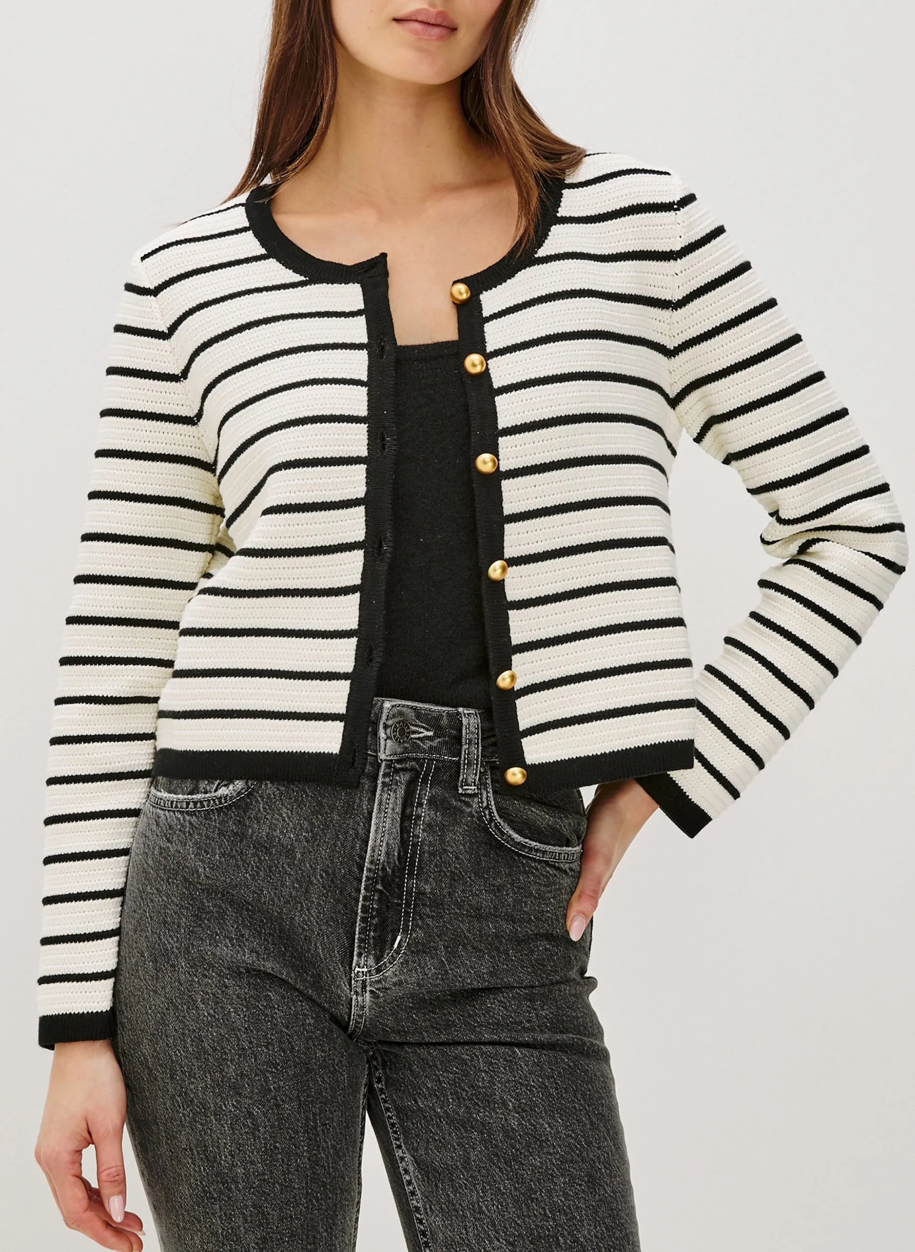 Geknöpfter kurzer gestreifter Cardigan Mehrfarbig CATANIA