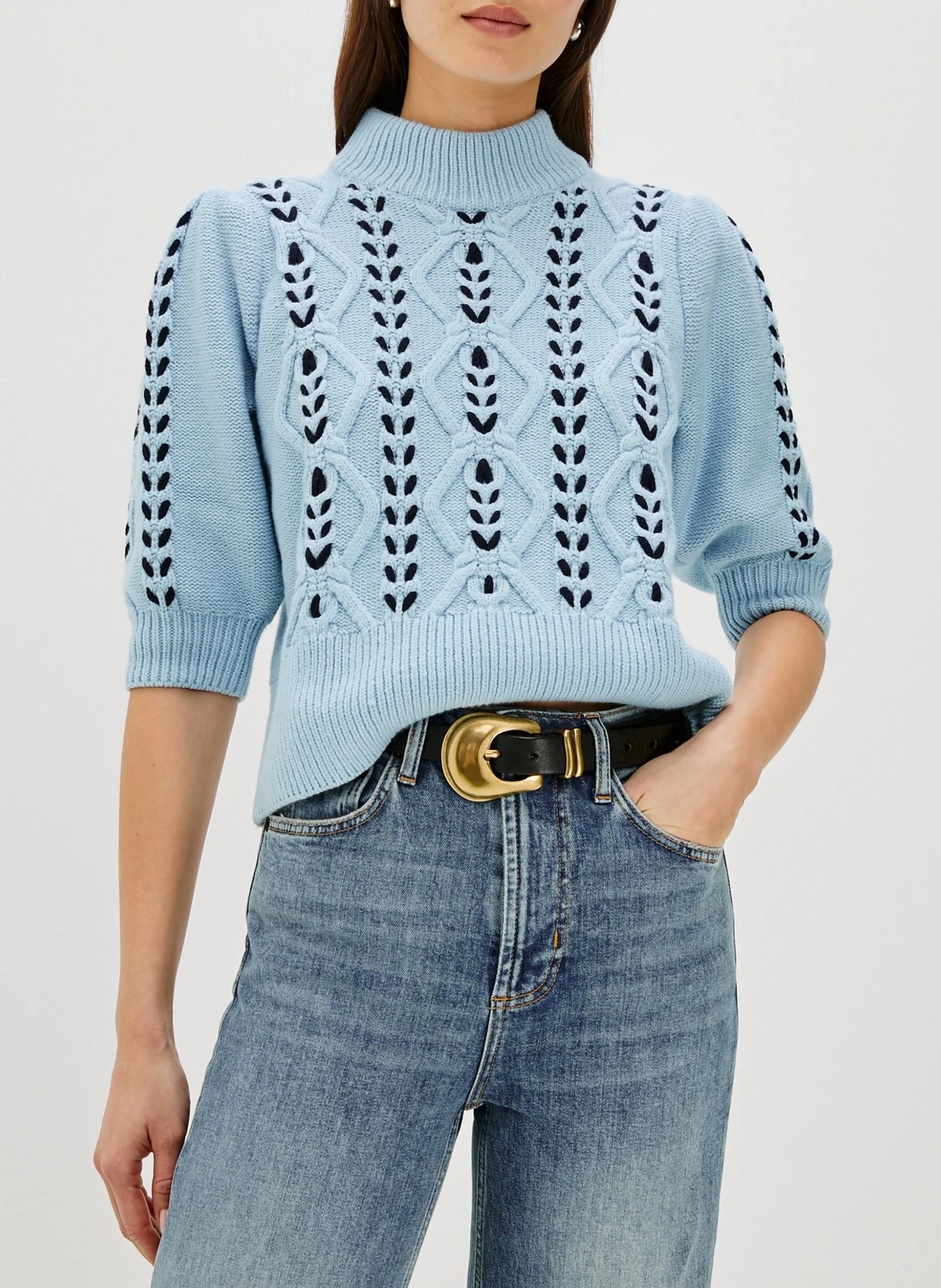 Pullover aus Baumwoll-Mix mit Stehkragen Blau ADDY