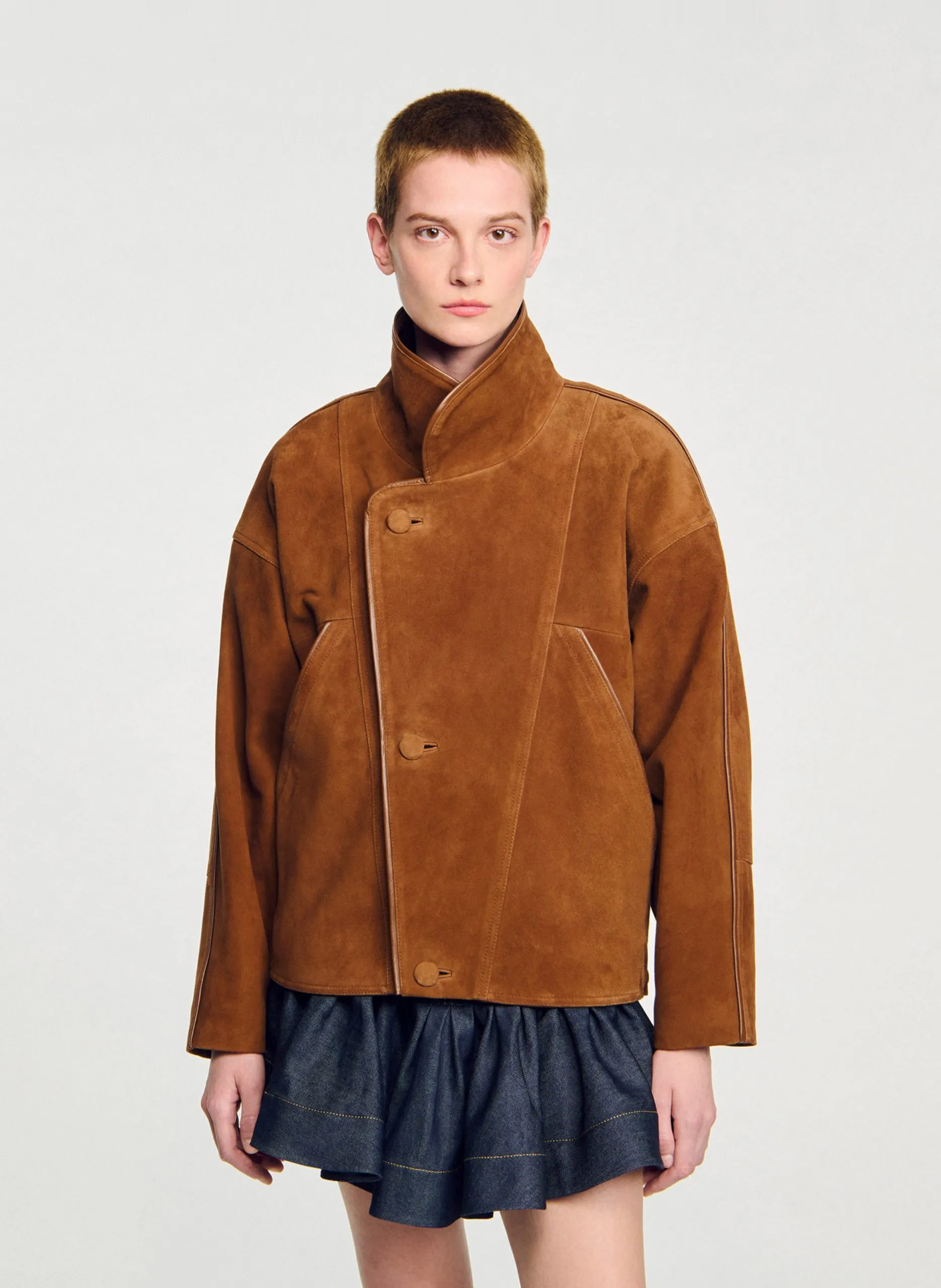 Lederblouson mit klassischem Kragen Braun