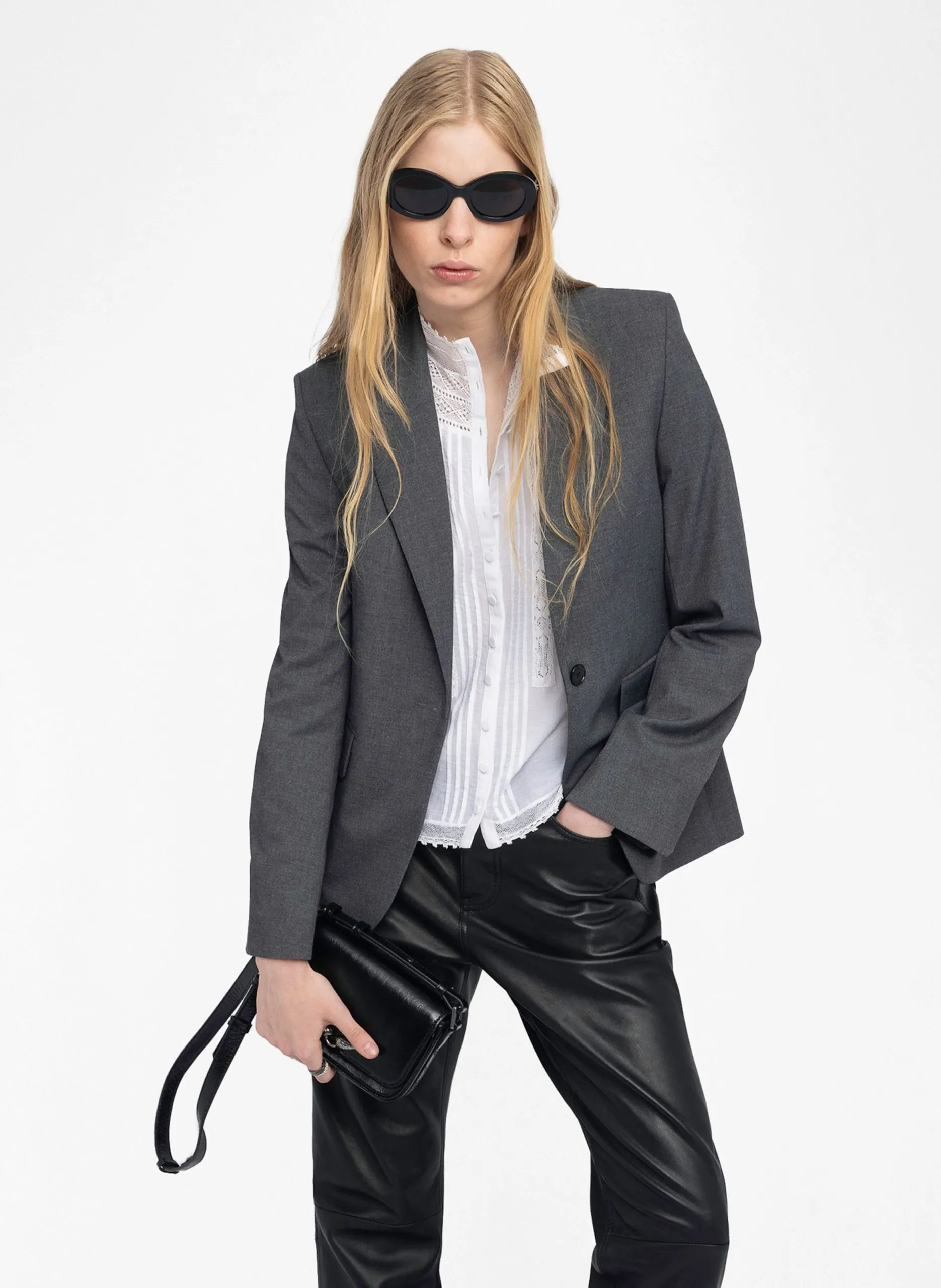 Gerader Blazer mit Strass Grau VAVY