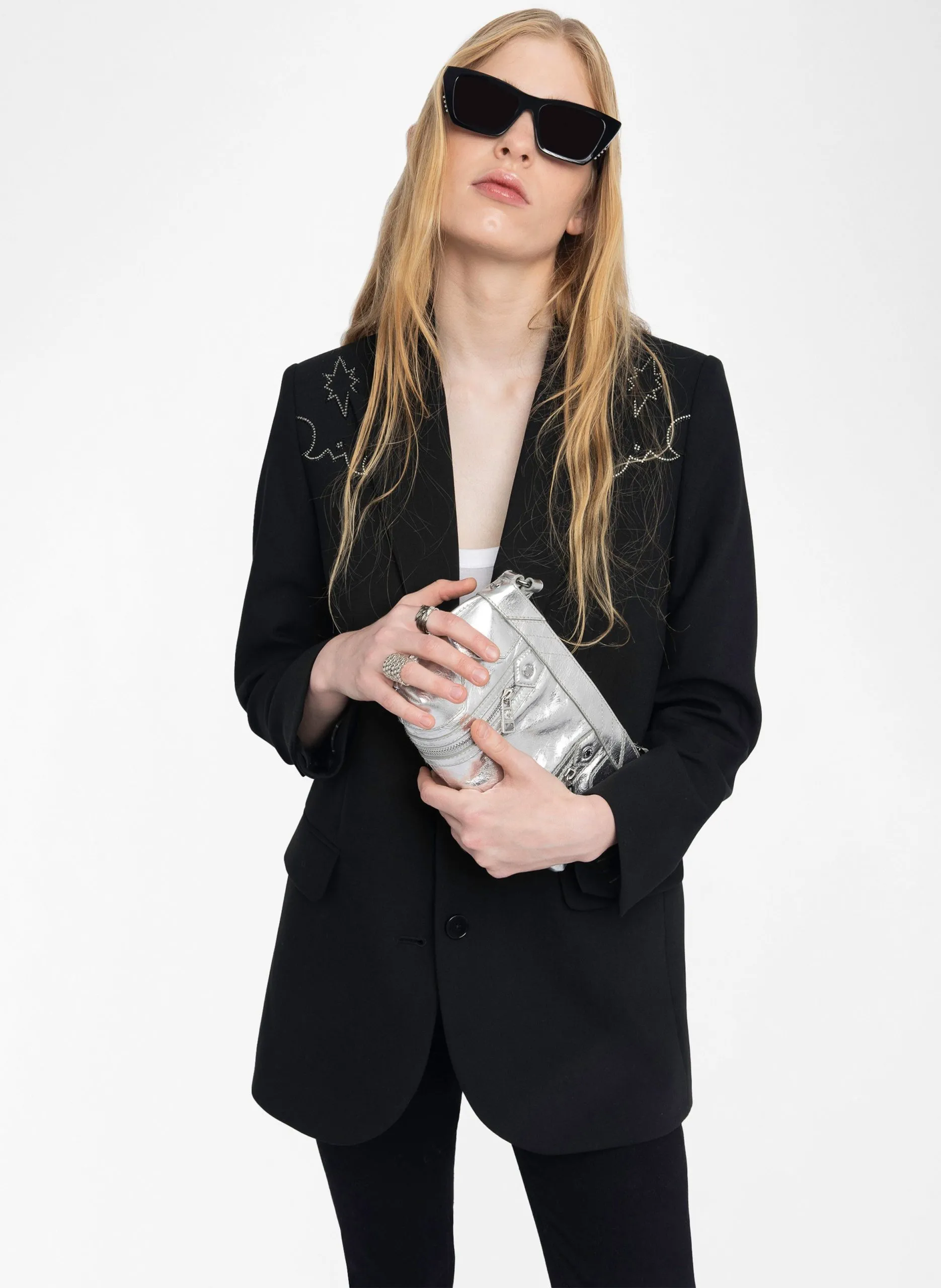 Gerader Blazer mit Strass Schwarz VIVA