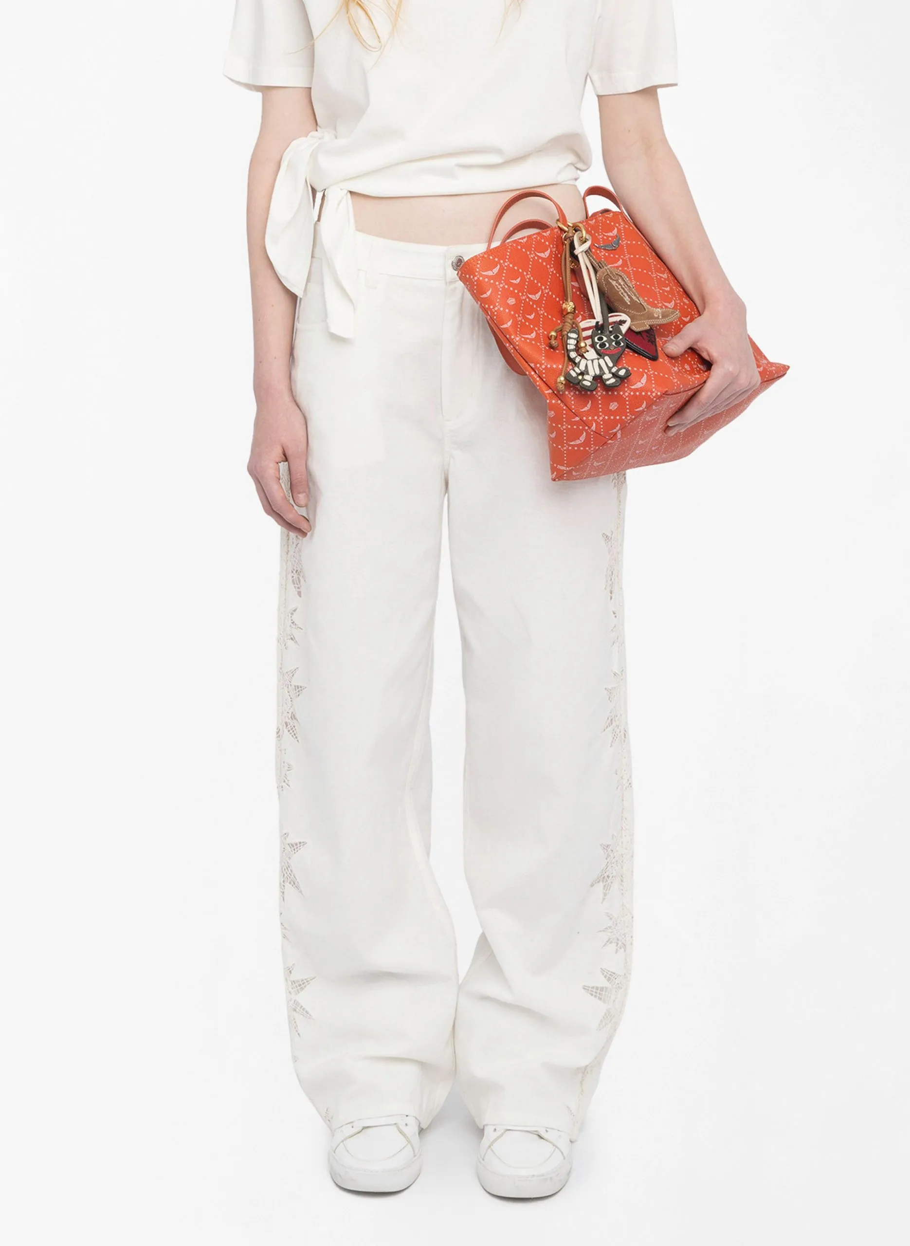 Weit geschnittene Hose aus Leinen-Mix Weiss ELFY