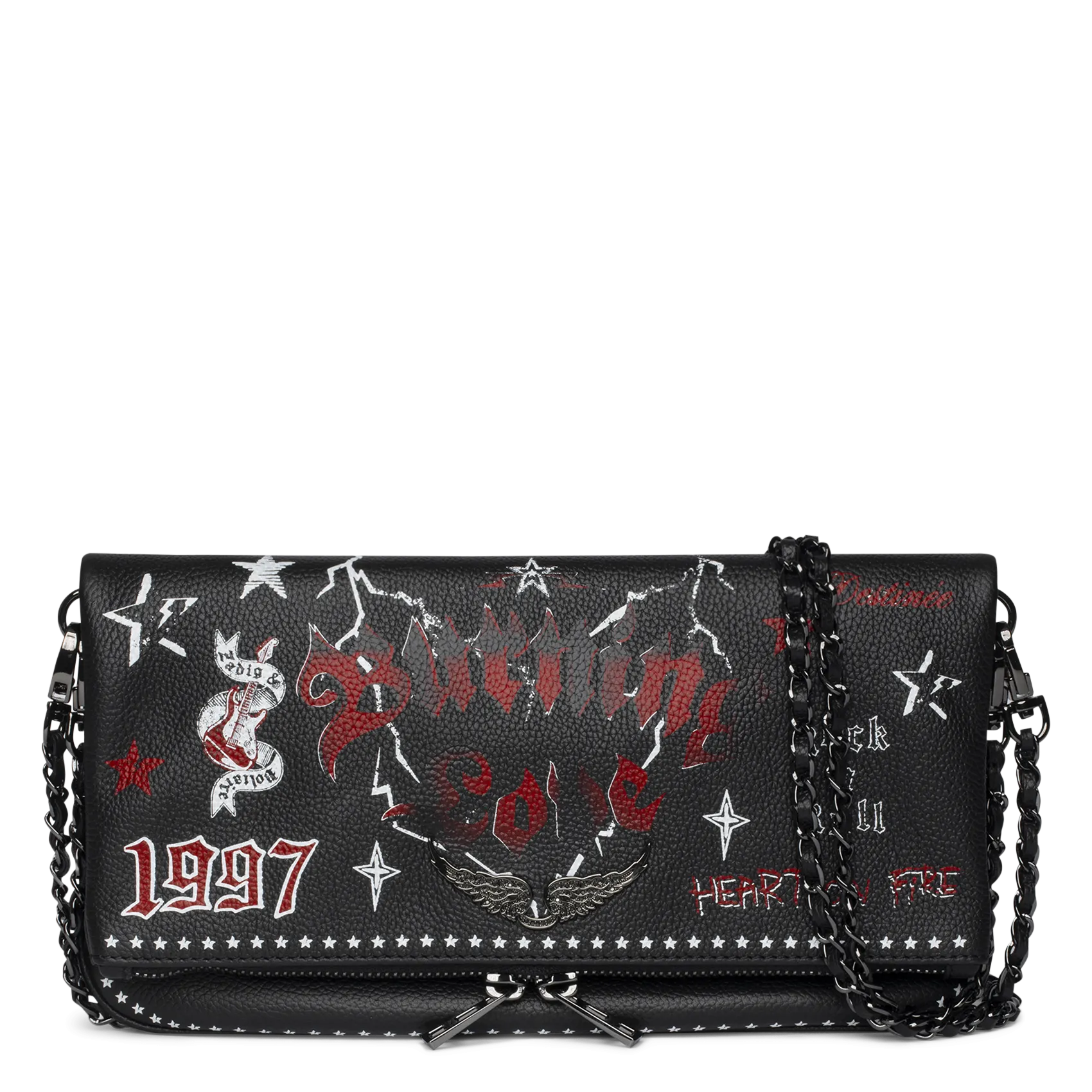 Tasche aus fantasievollem genarbtem Leder Schwarz ROCK