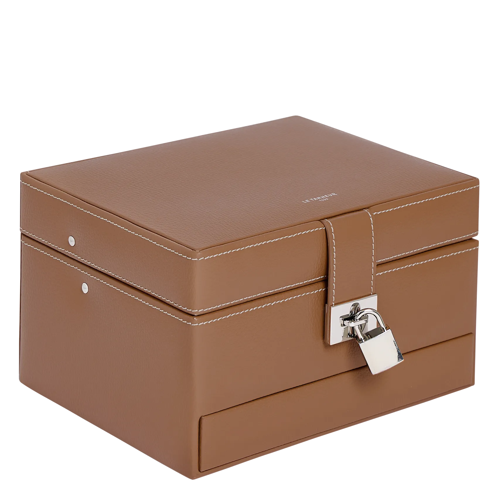 Mittelgroße Schmuckschatulle aus Leder Beige