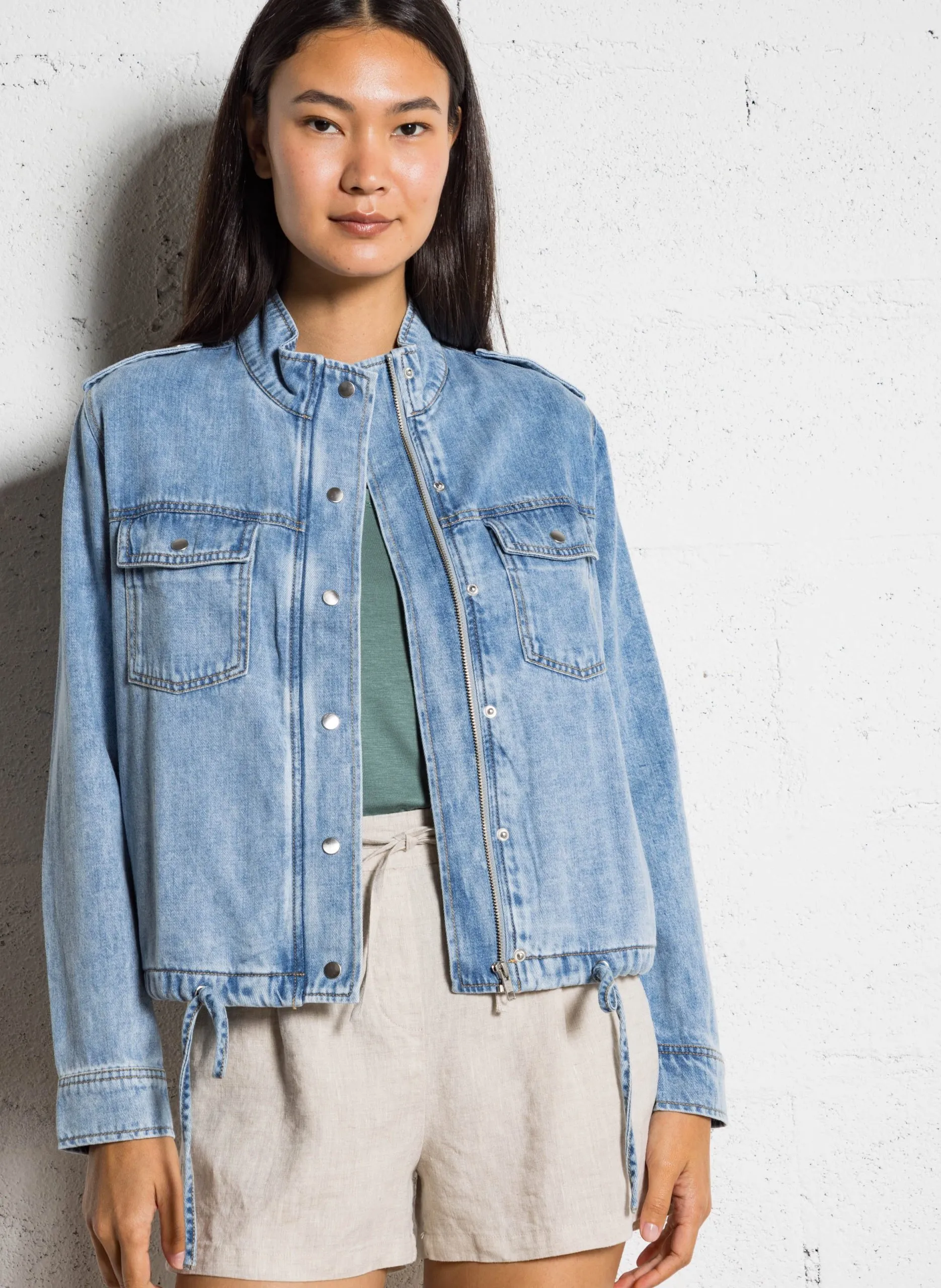 Jacke aus Baumwoll-Mix mit Stehkragen Blau COLLINS