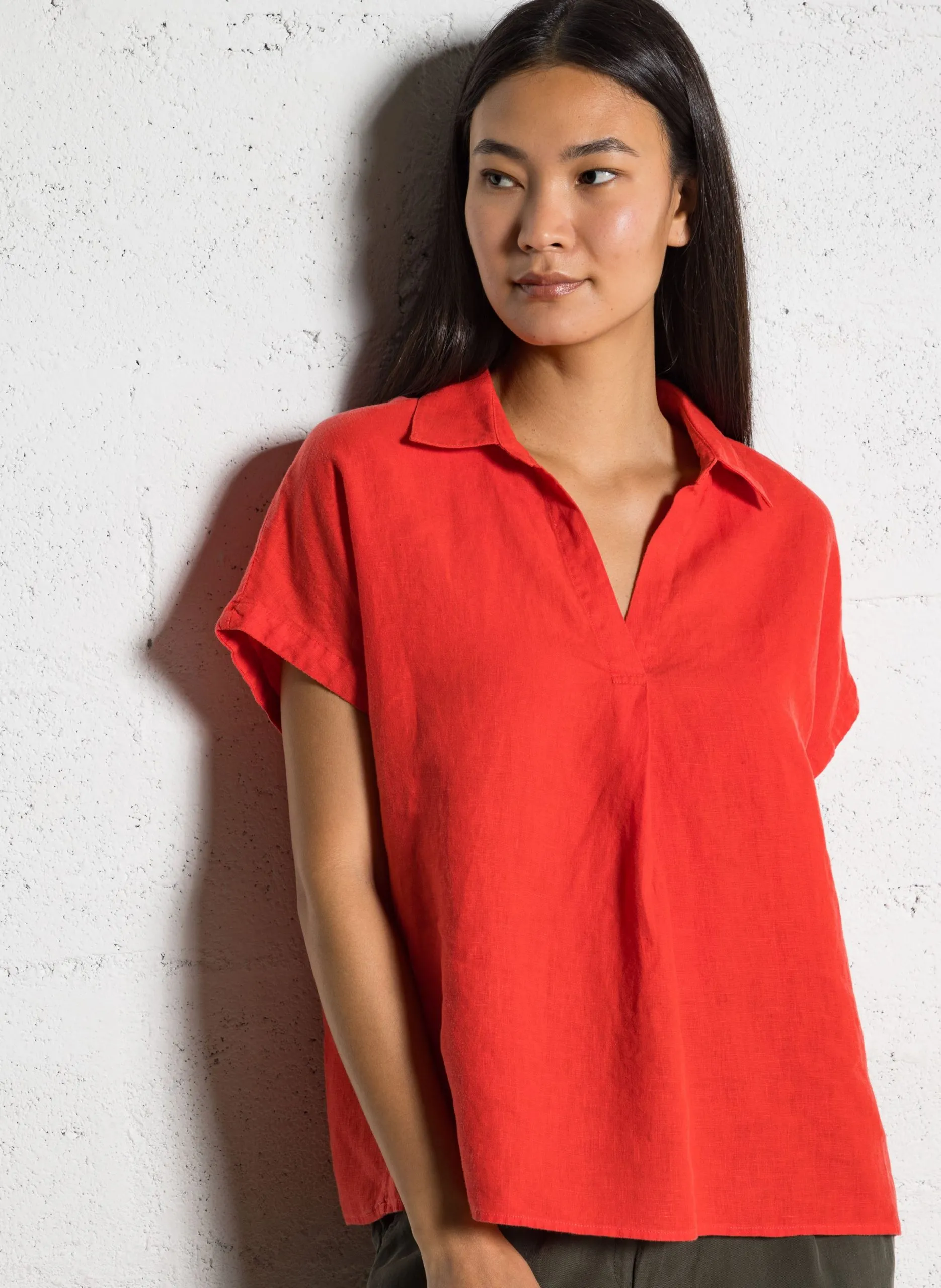 Weites Top aus Leinen Rot TAMINA