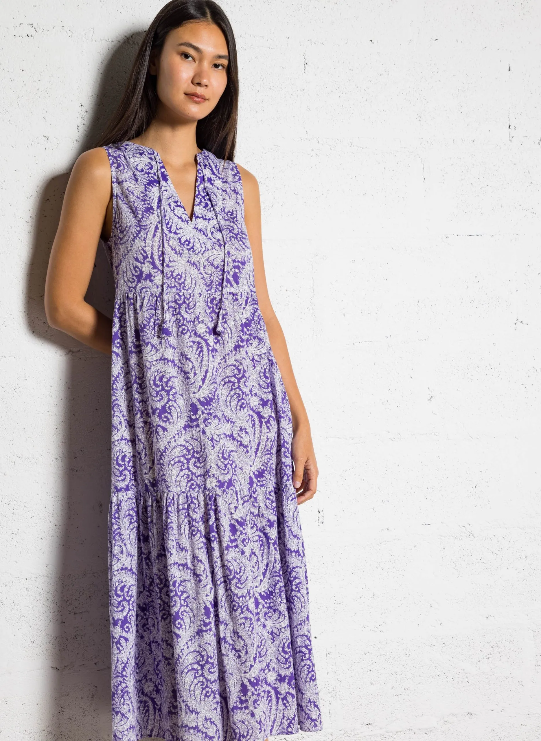 Ausgestelltes Midikleid mit Print Violett LIMA