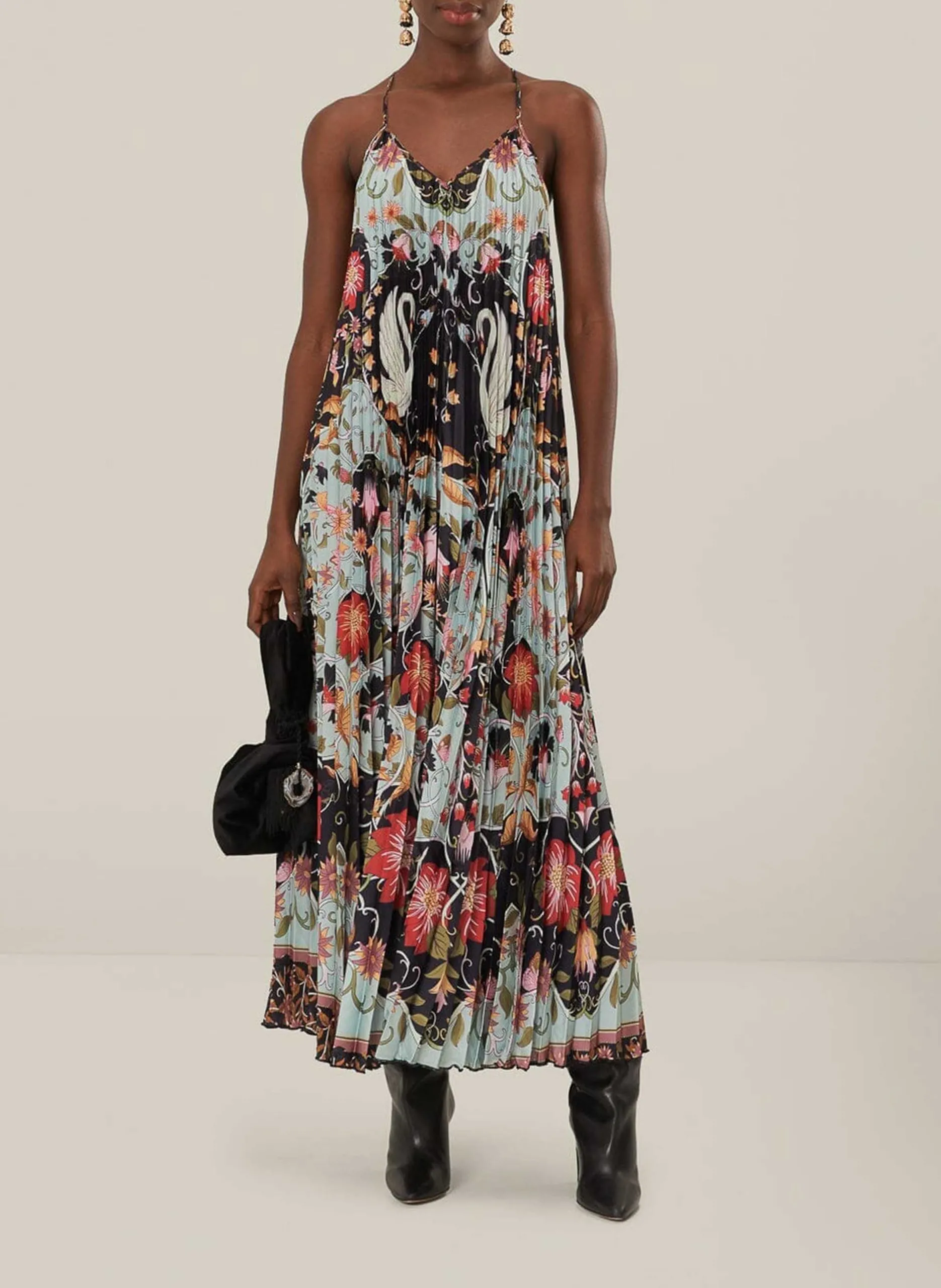 Ausgestelltes Midikleid mit Print Blau