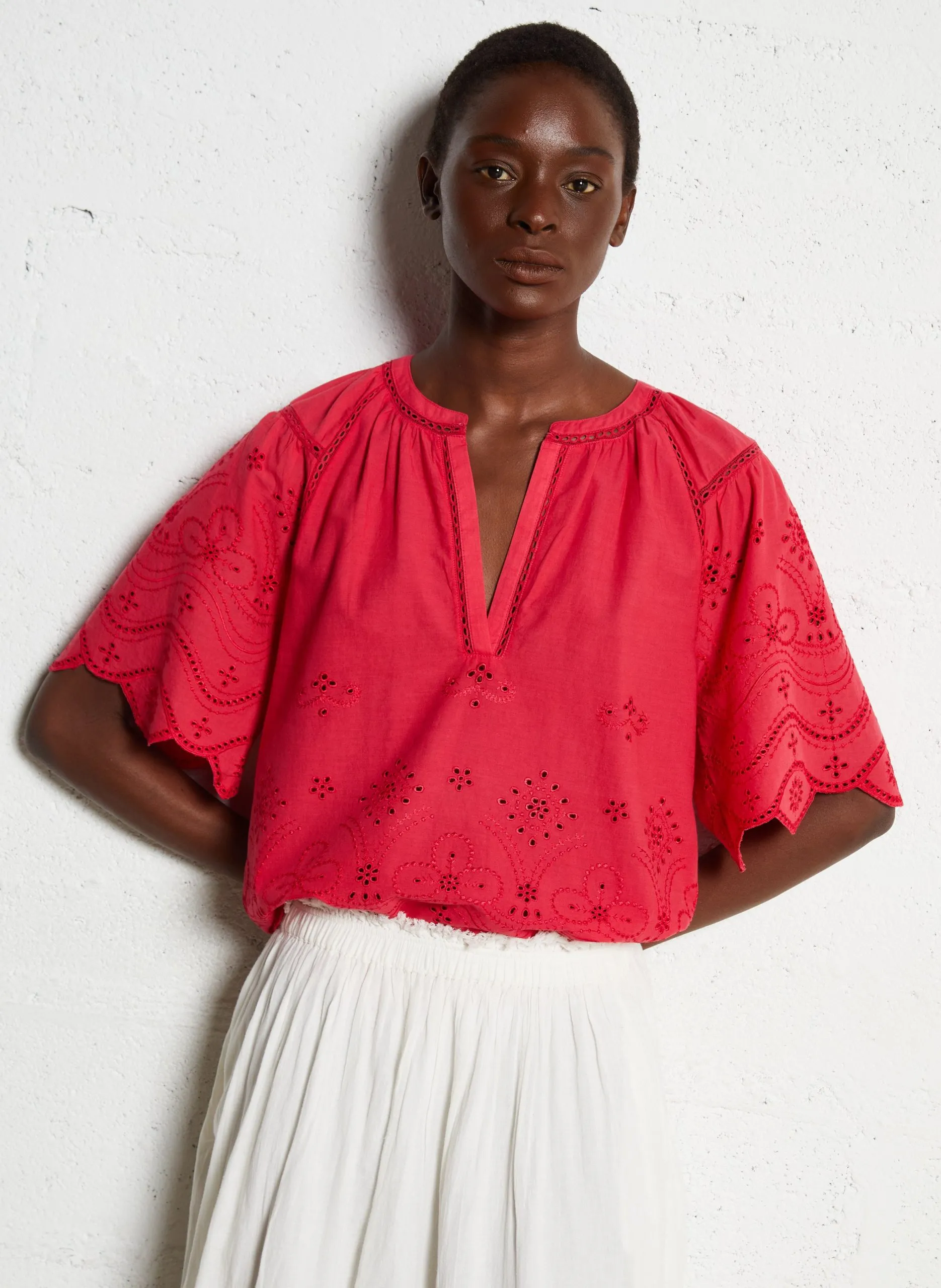 Baumwollbluse mit V-Ausschnitt Rosa PYMA