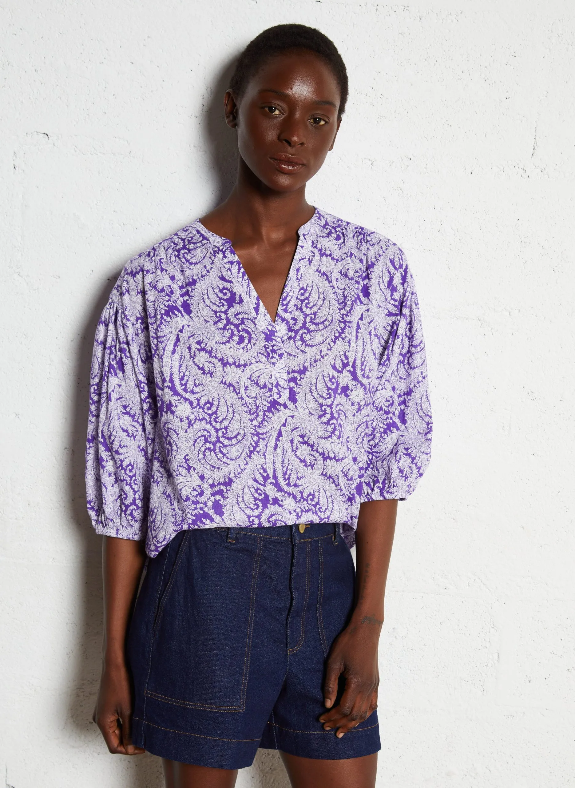 Bedrucktes Henley-Top Violett PAULO