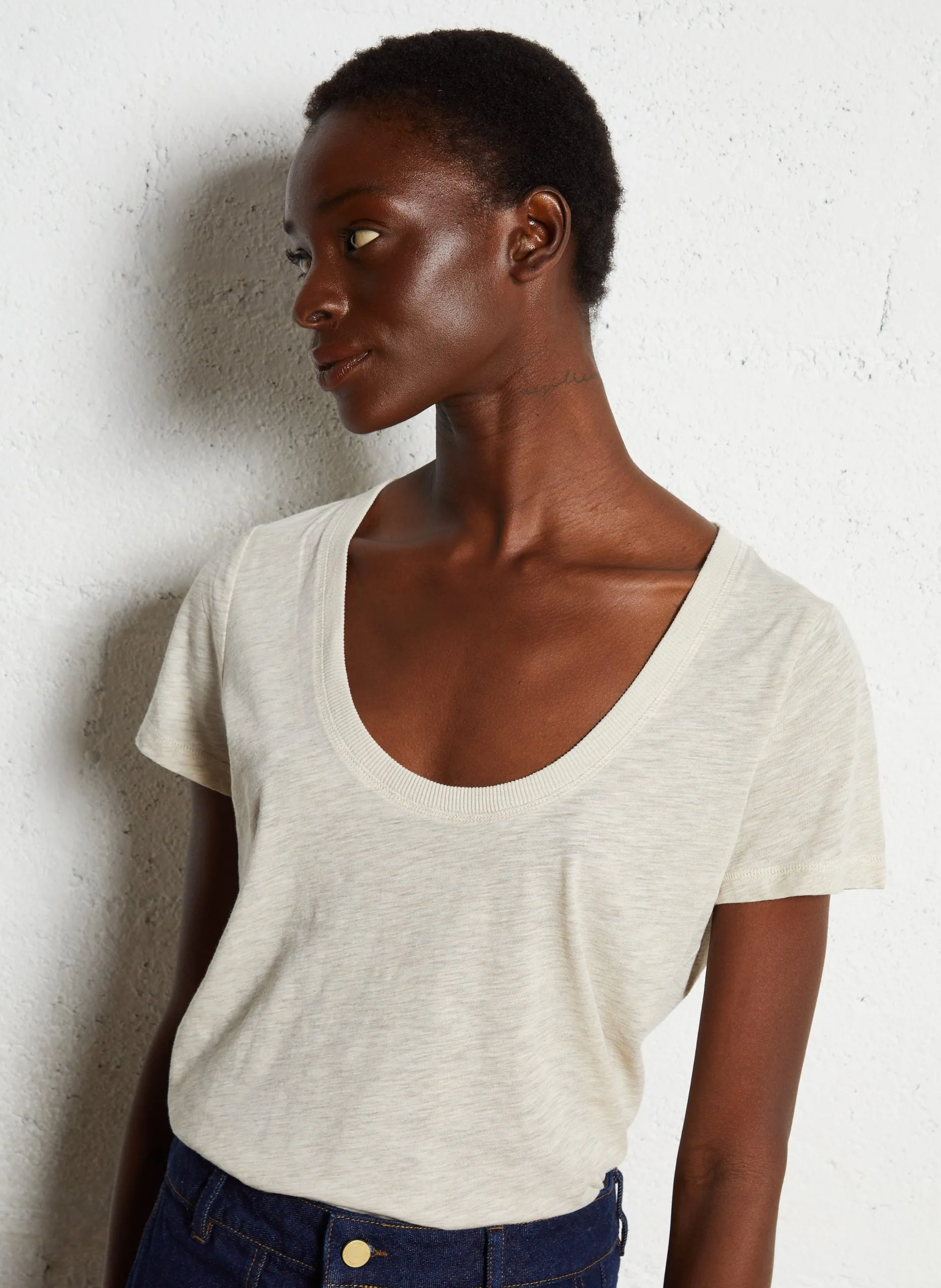 T-Shirt mit kurzen Ärmeln aus Flammengarn Beige TYA