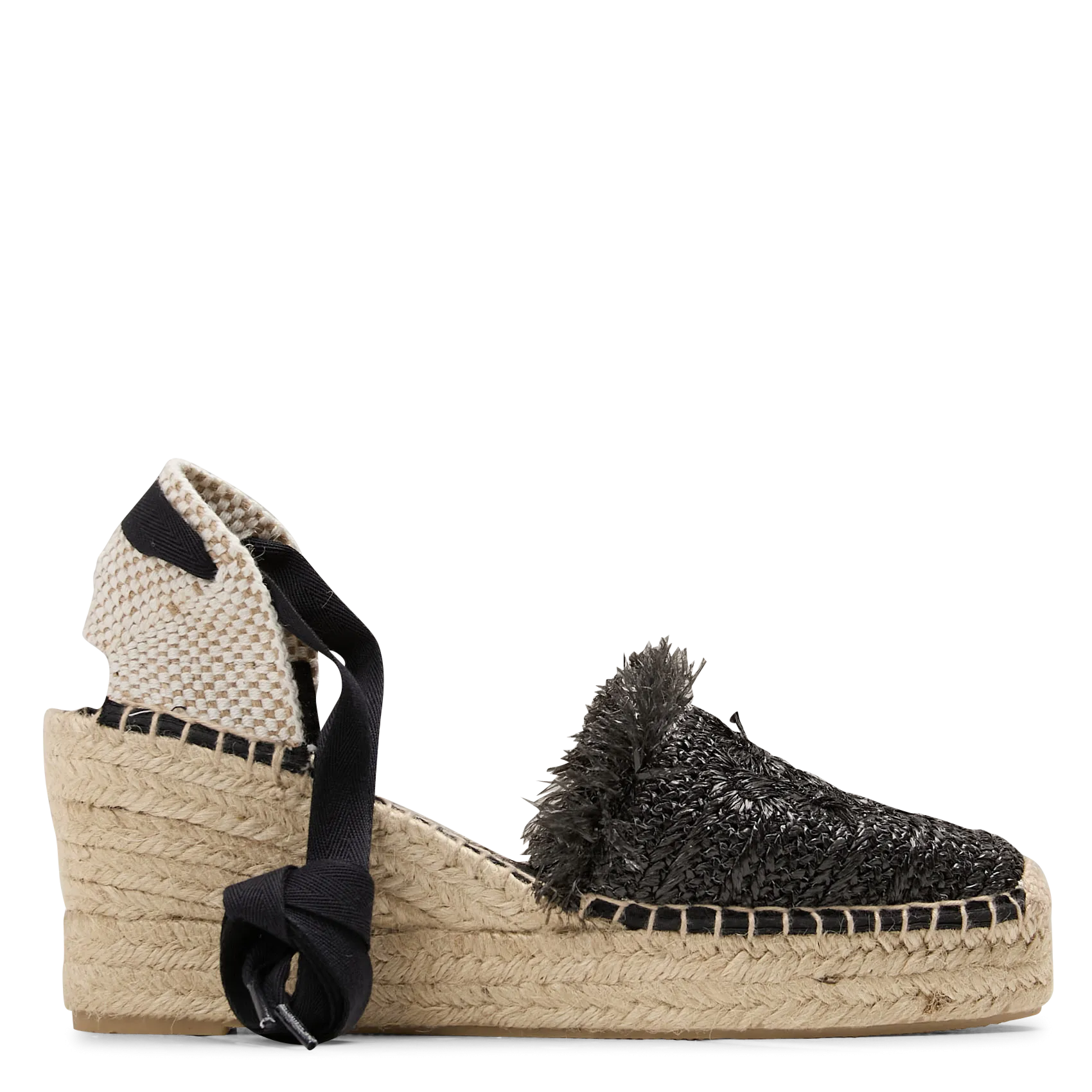 Gewebte Keil-Espadrilles aus Raffiabast Schwarz DAFFY