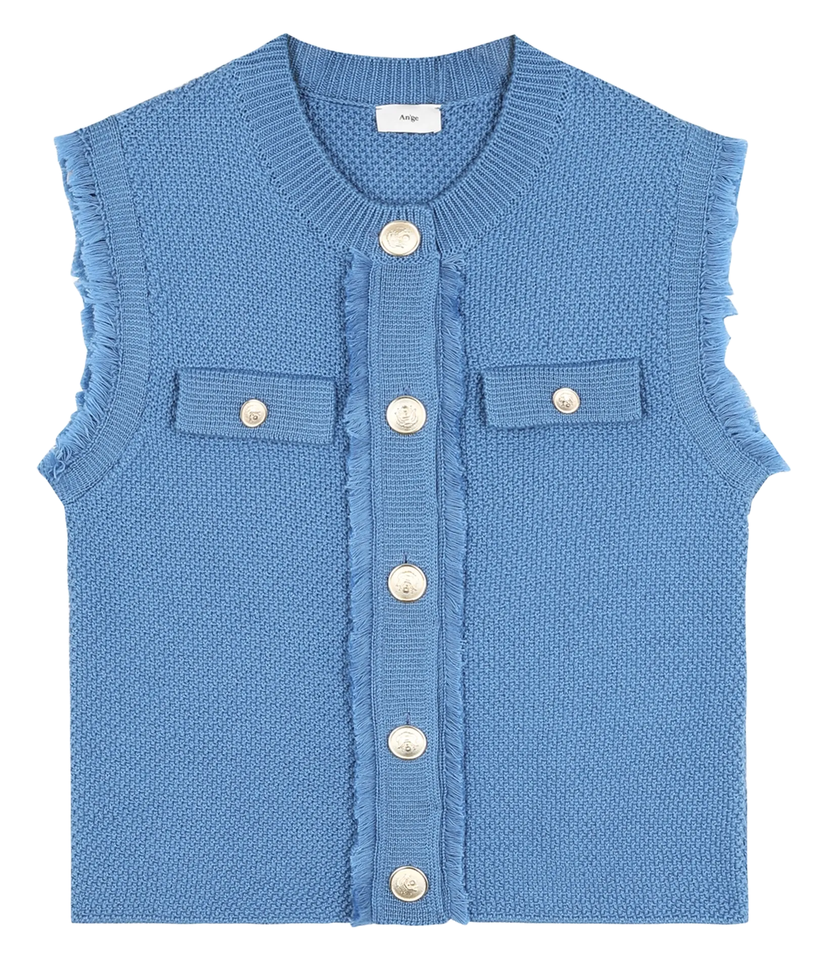 Ärmellose Knopfleiste Strickjacke Blau LEVAYANI
