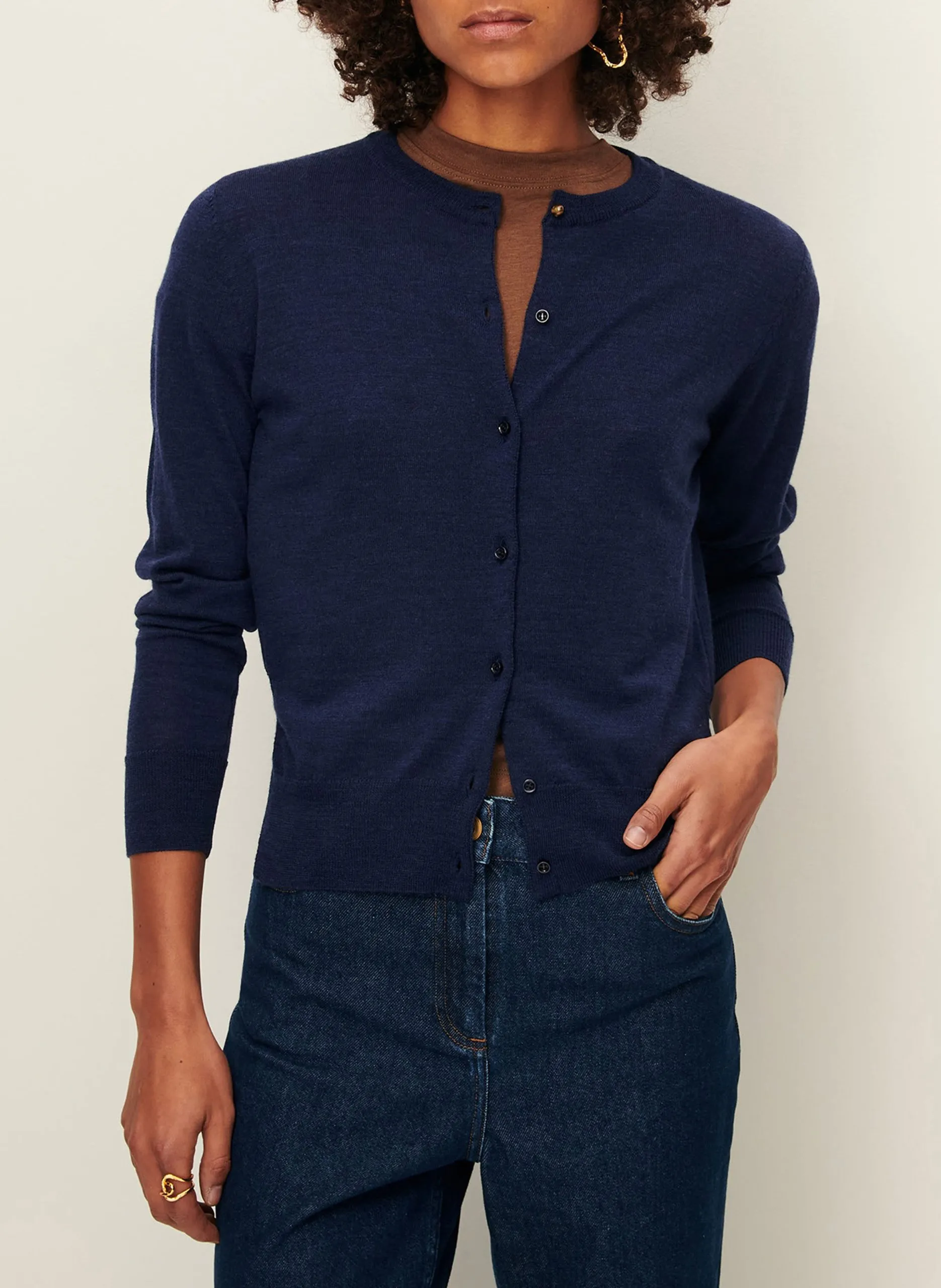 Rundhals-Cardigan aus Wolle Blau DIGA