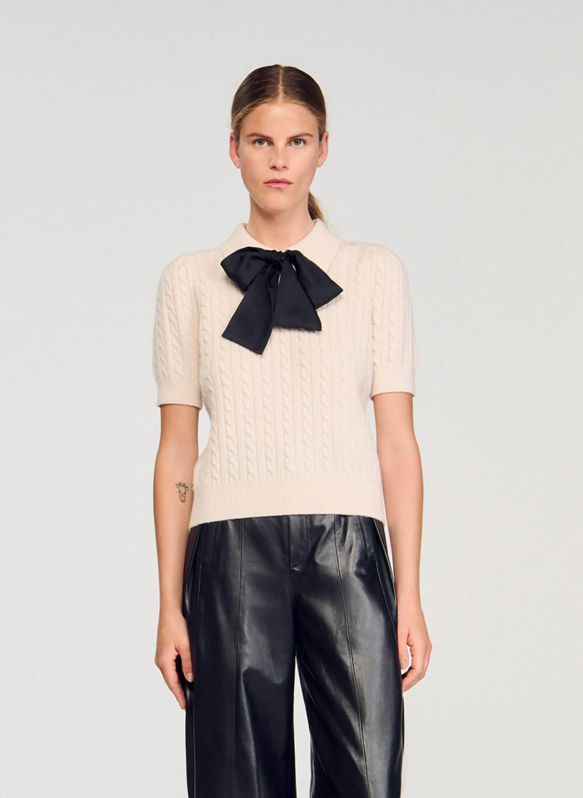 Wollmix-Pullover mit Hemdkragen Weiss