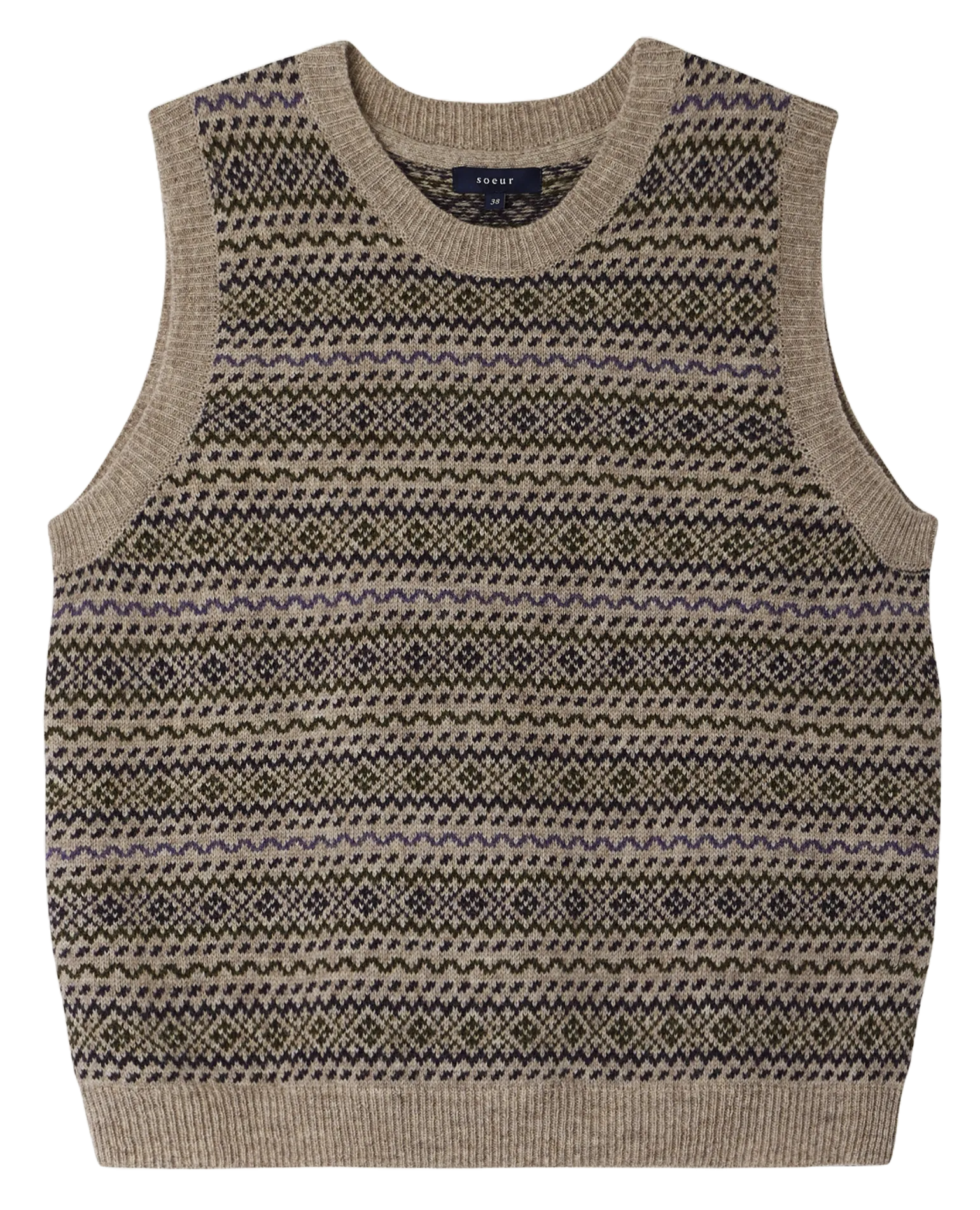 Ärmelloses Rundhals-Jacquard-Wollpullover aus Merinowolle Mehrfarbig FIESTA