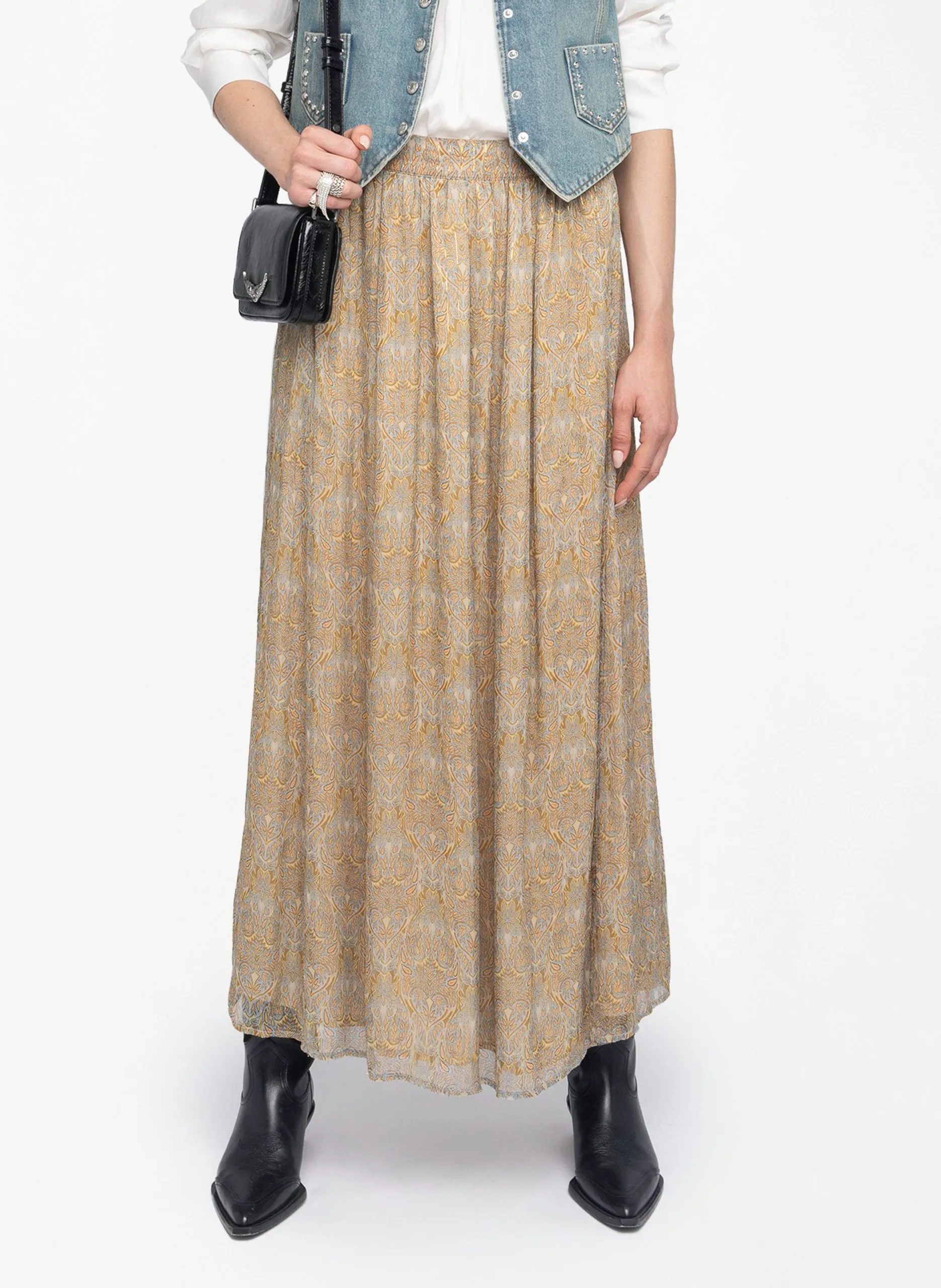 Langer, ausgestellter Rock aus Baumwoll-Mix Blau JADY