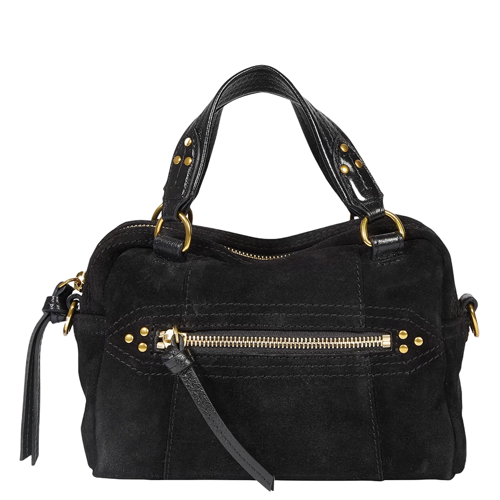 Leder-Umhängetasche mit Reißverschluss Schwarz LUCKY MINI