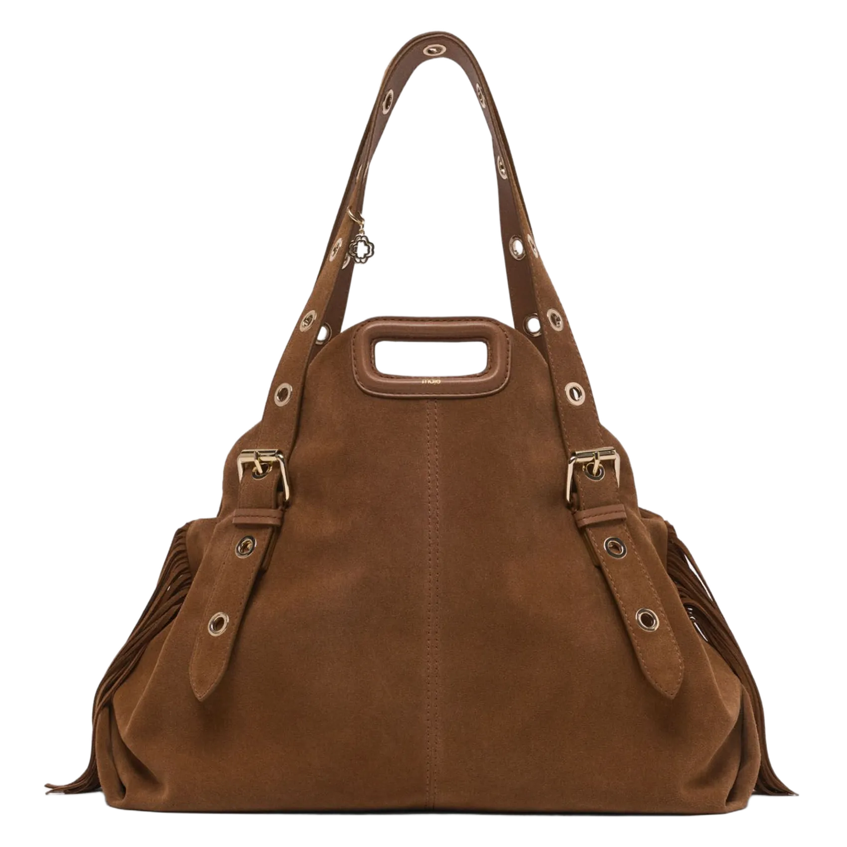 Schultertasche mit Fransen aus Wildleder Beige