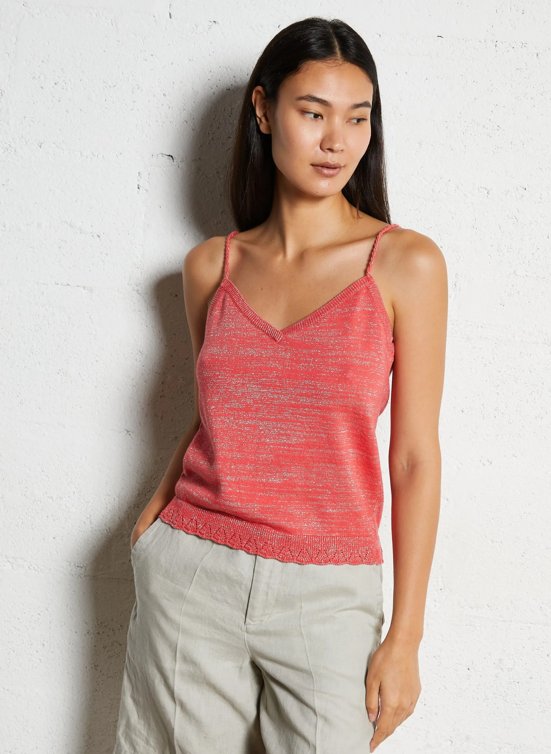 Baumwoll-Tanktop mit V-Ausschnitt Rot