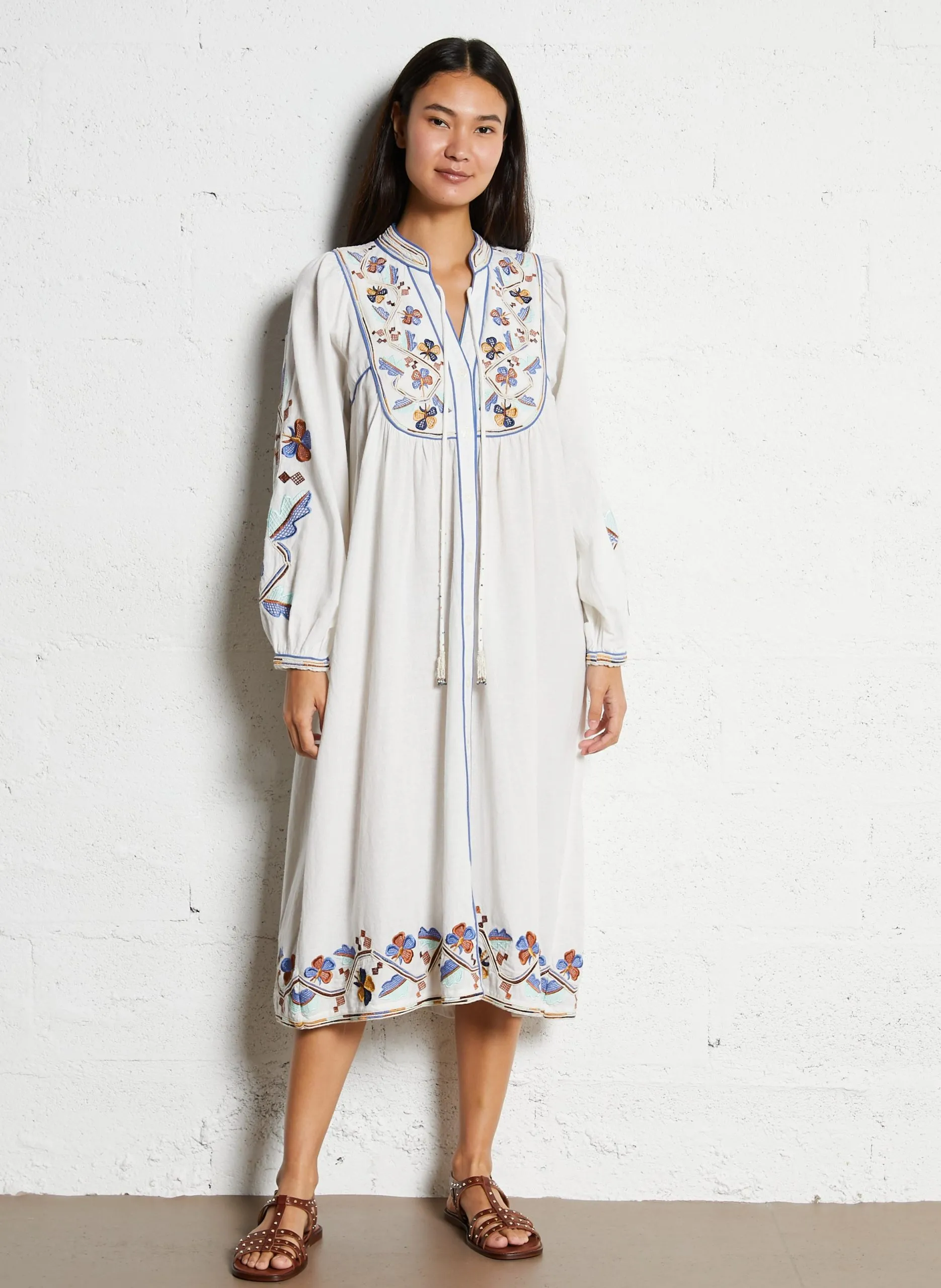 Baumwoll-Midikleid mit Henley-Ausschnitt Mehrfarbig ARIELLE