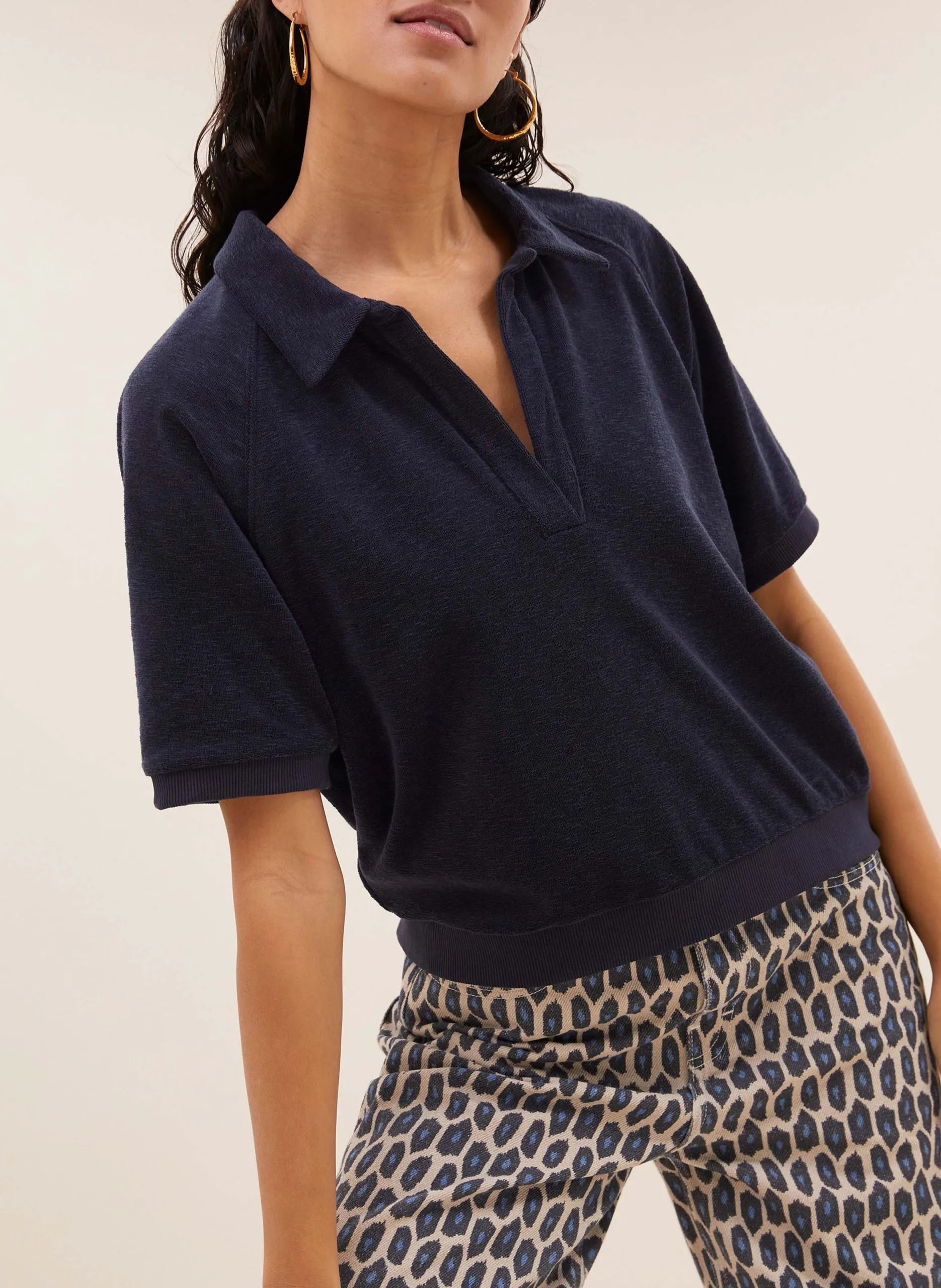 V-Ausschnitt-Poloshirt aus Bio-Baumwollmischung Blau HARPER