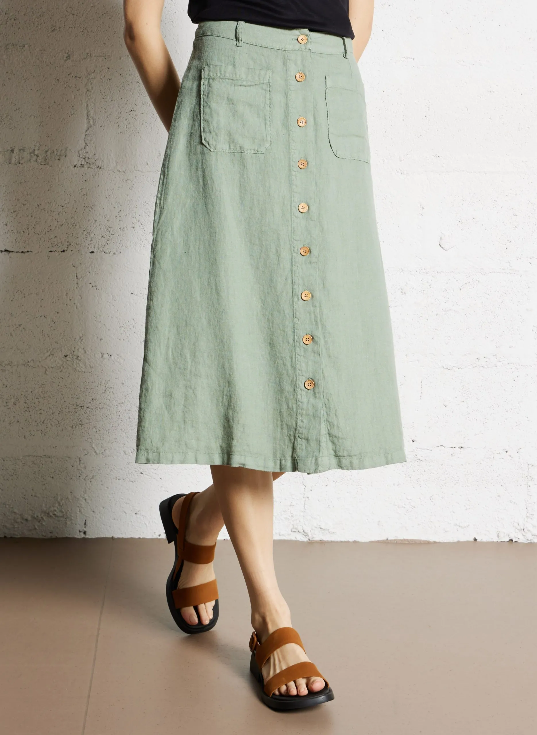 Midi-Leinenrock Khaki