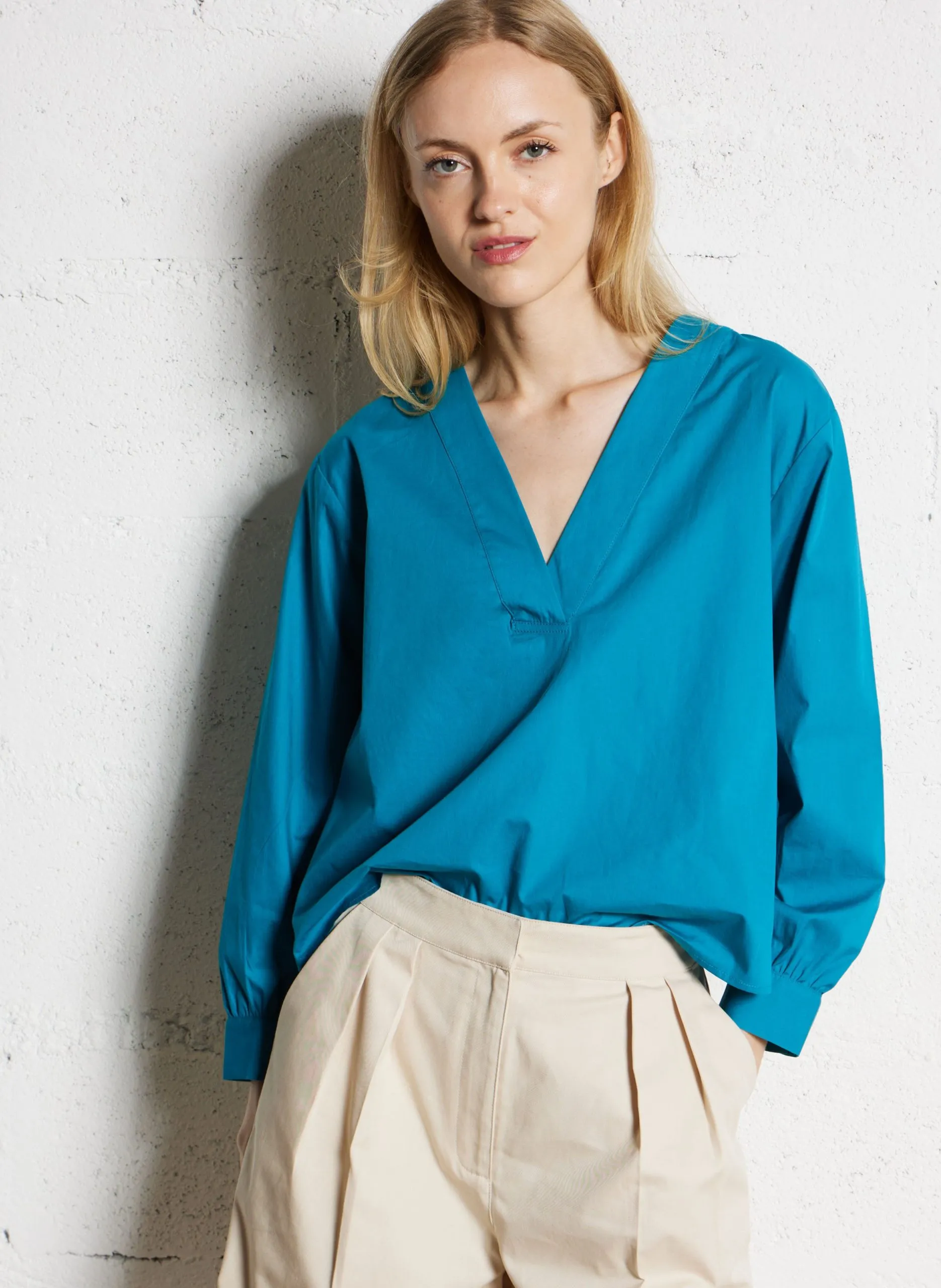 Oversize-Bluse aus Baumwolle Blau REMI