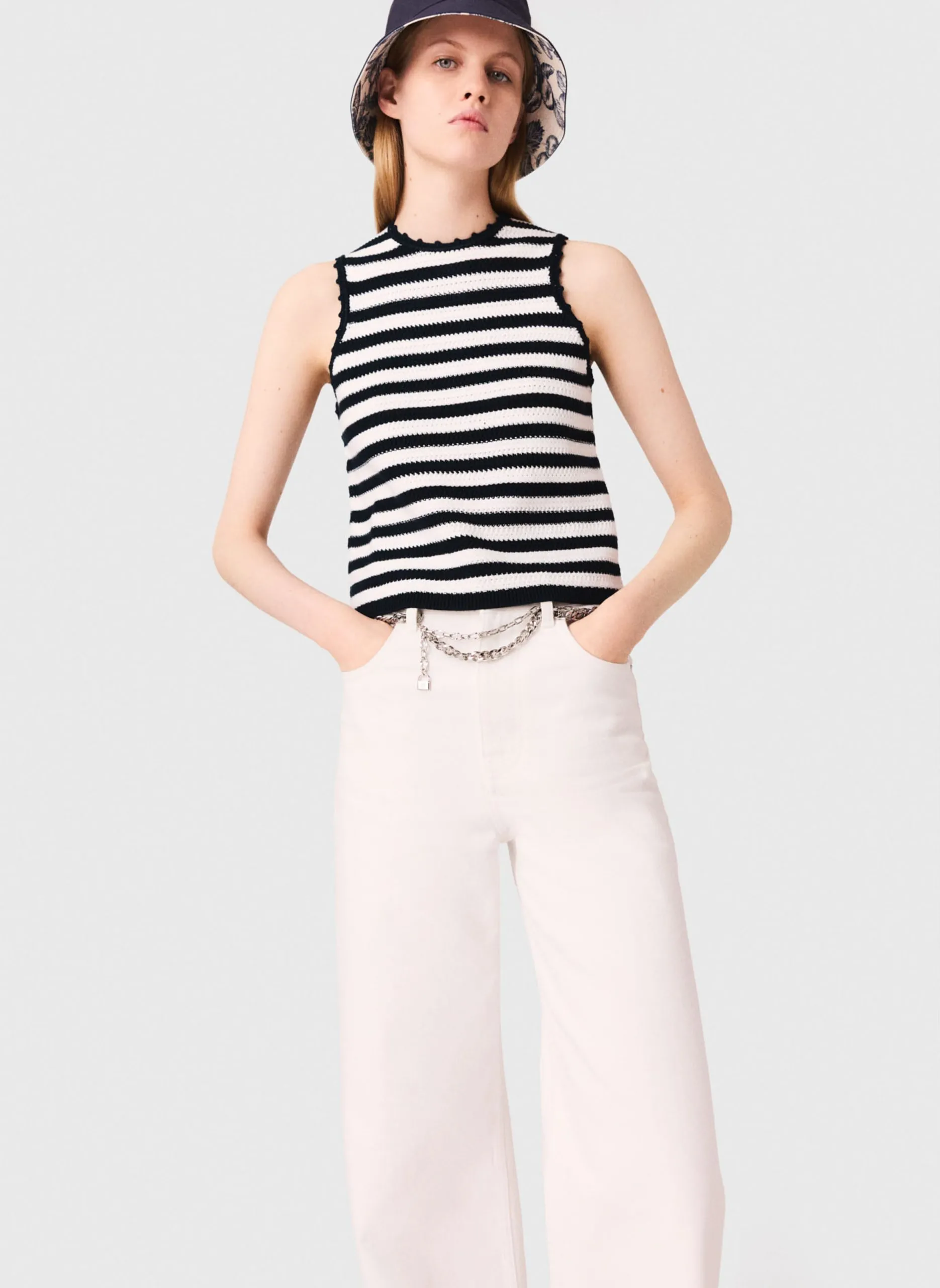 Gestreiftes Strick-Tanktop Weiss