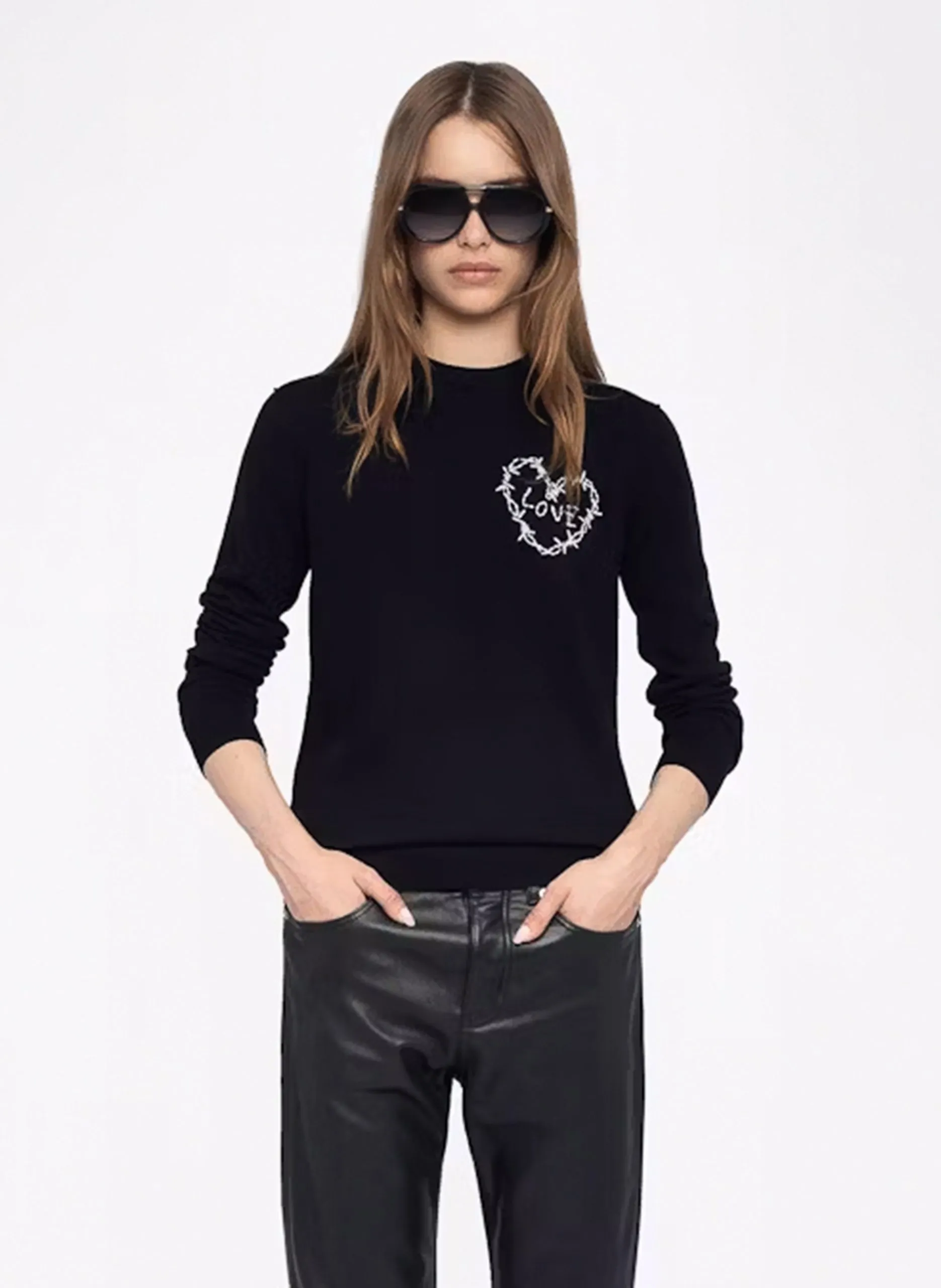 Gerade geschnittener Pullover aus Wollmix Schwarz KENDY