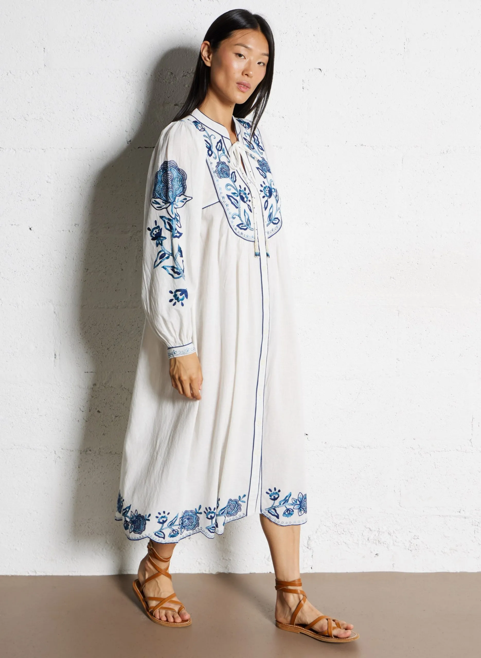 Baumwoll-Midikleid mit Henley-Ausschnitt Beige LUCIA