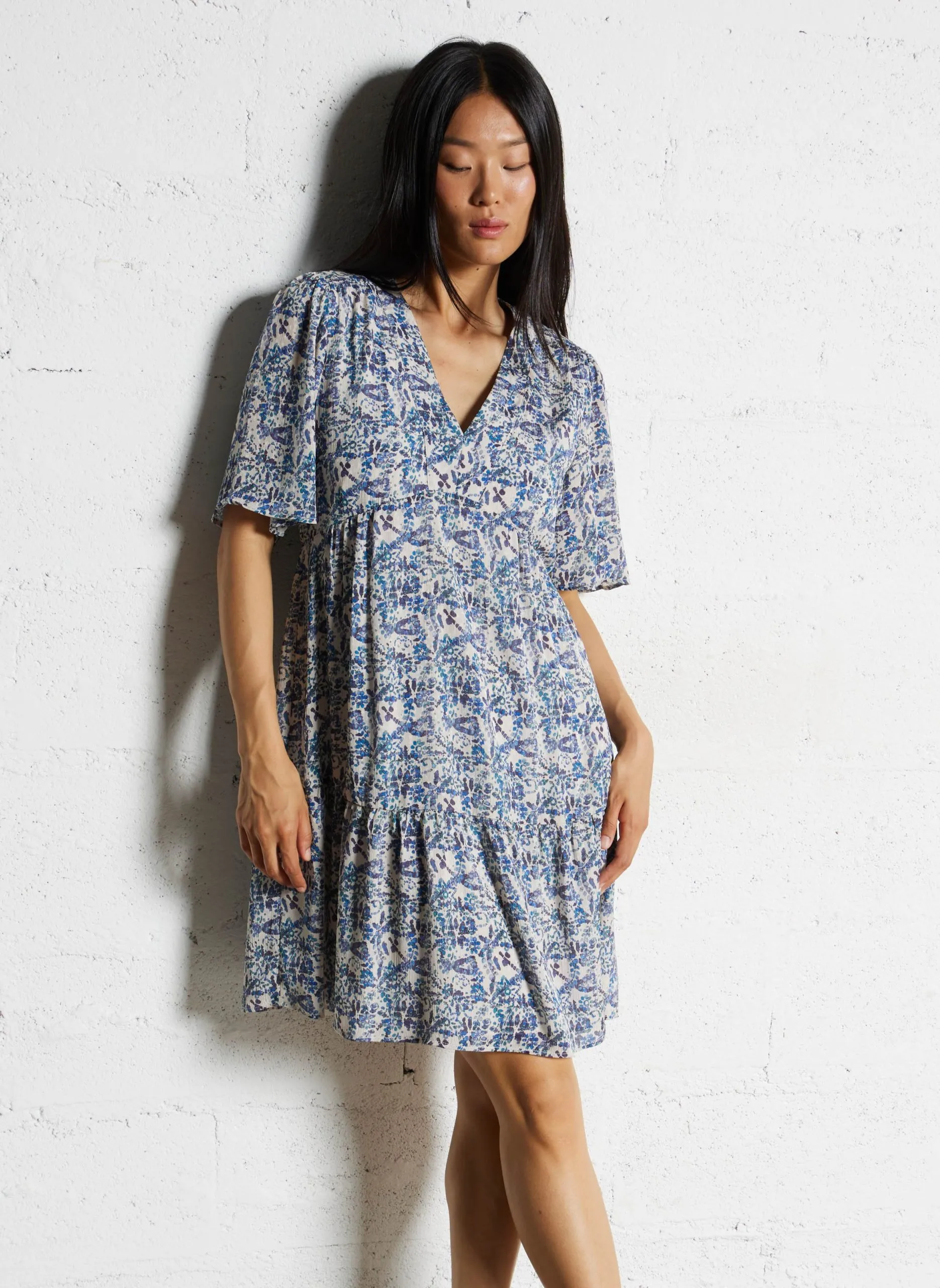 Ausgestelltes Midikleid mit Print Blau LALBA