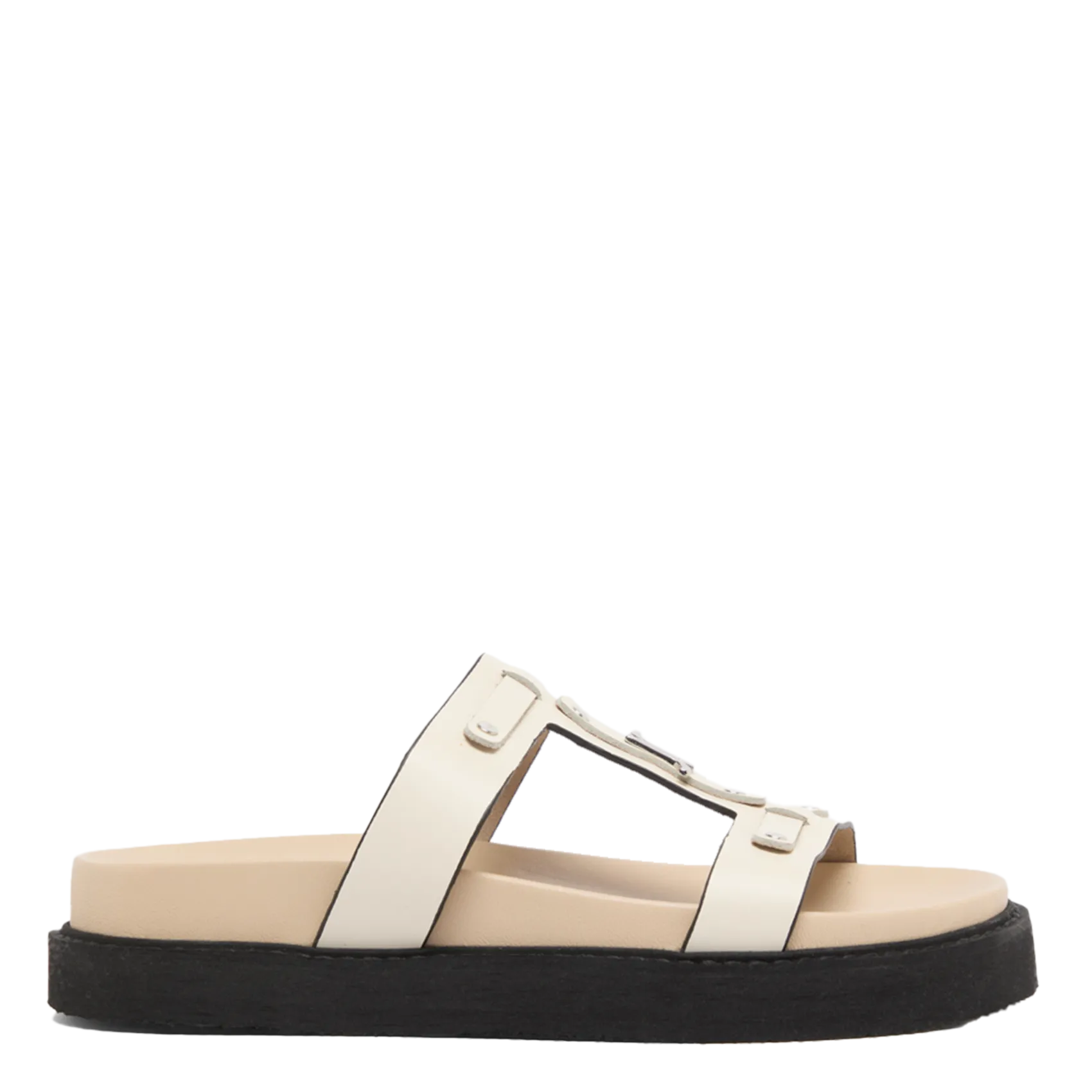 Flache Sandalen aus glattem Leder Braun LUANA