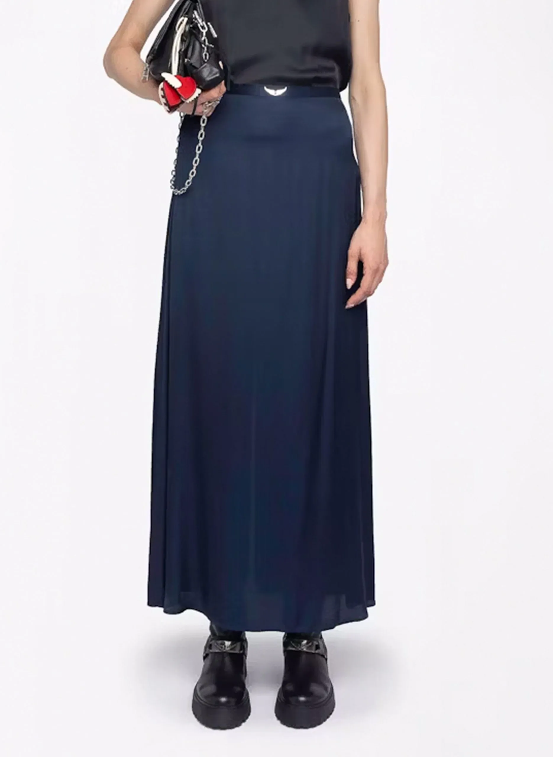 Langer, ausgestellter Rock mit Print und fließendem Schnitt Blau JIMENO