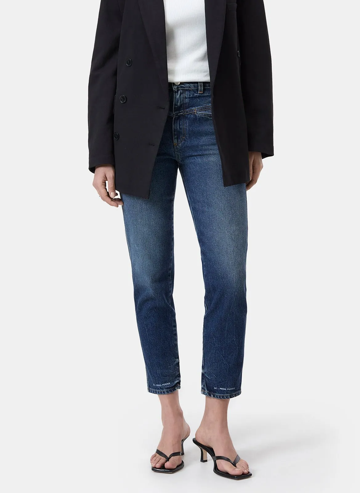 Gerade geschnittene High-Waist-Jeans mit Nähten Blau