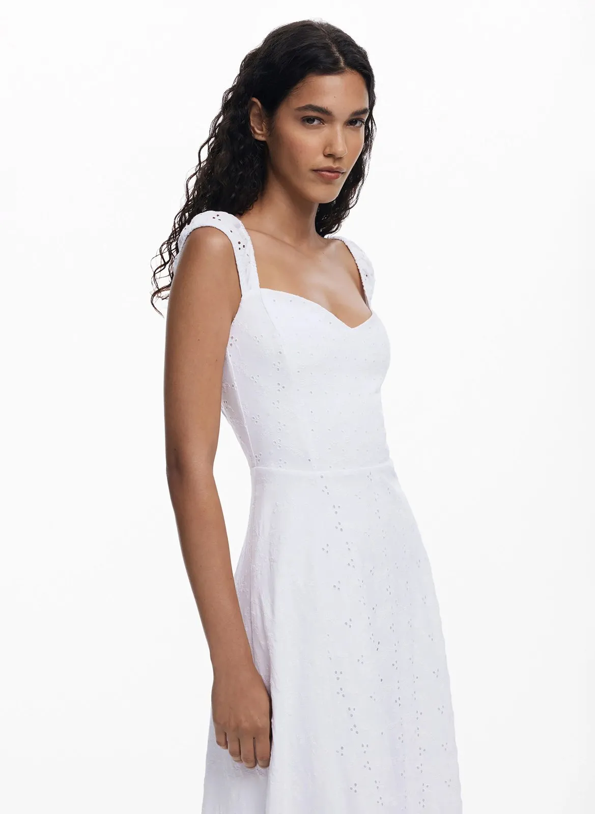 Midi-Kleid mit Herzausschnitt aus Baumwolle Weiss