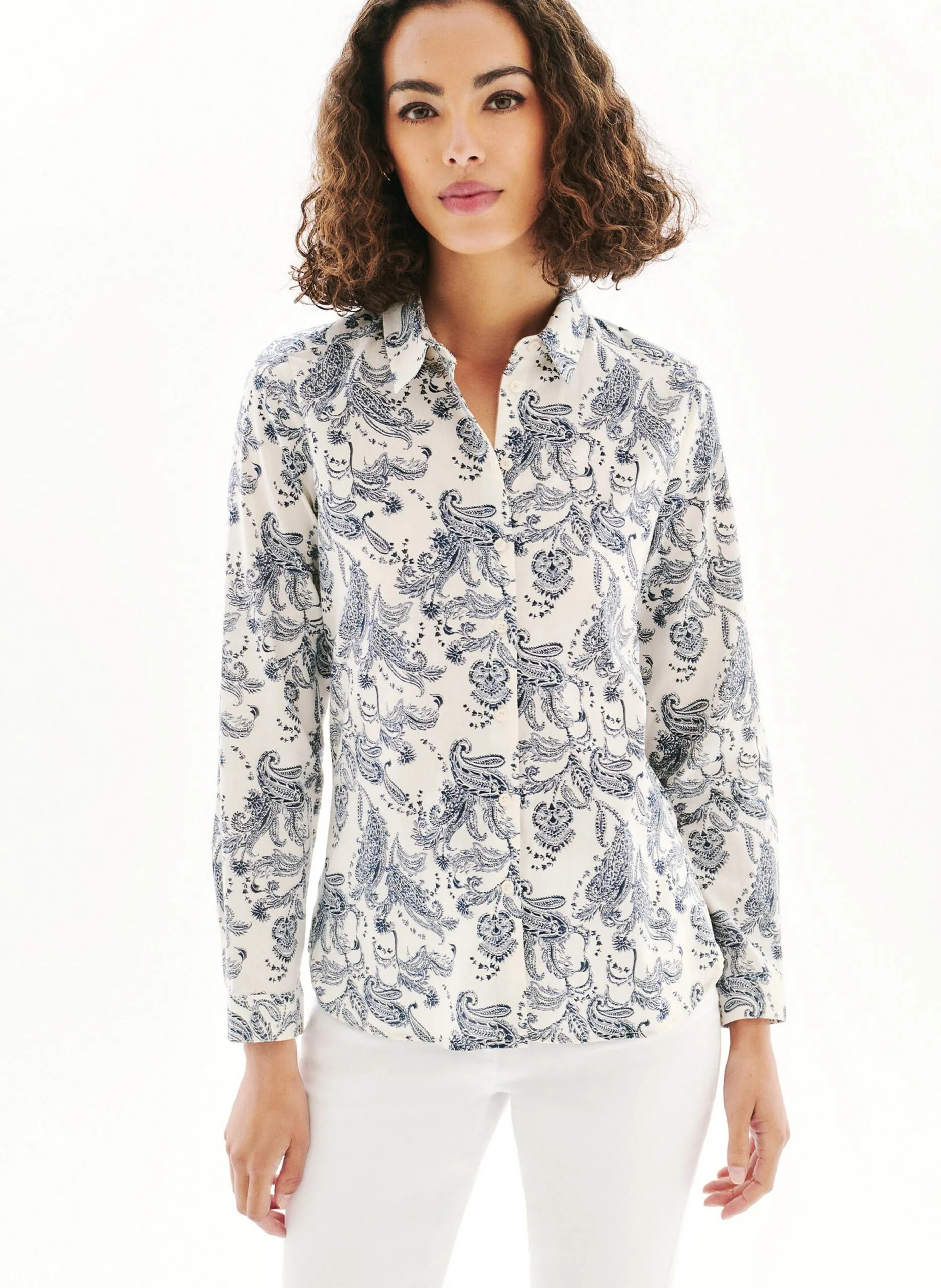 Ärmellose Bluse mit klassischem Kragen und Print Beige 252C-JESSICA2