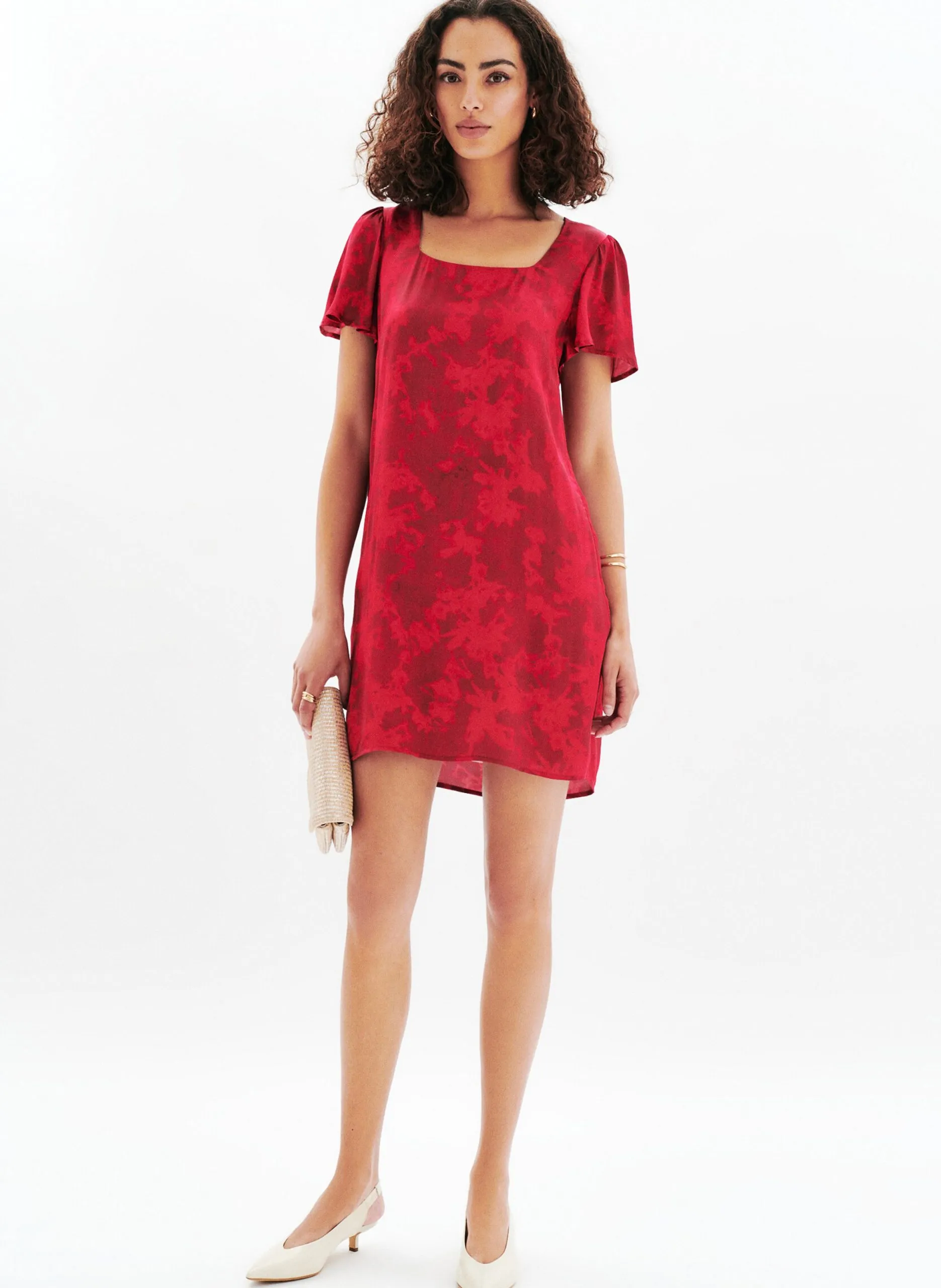 Bedrucktes Midikleid mit eckigem Ausschnitt Rosa 251R-RUFINA2