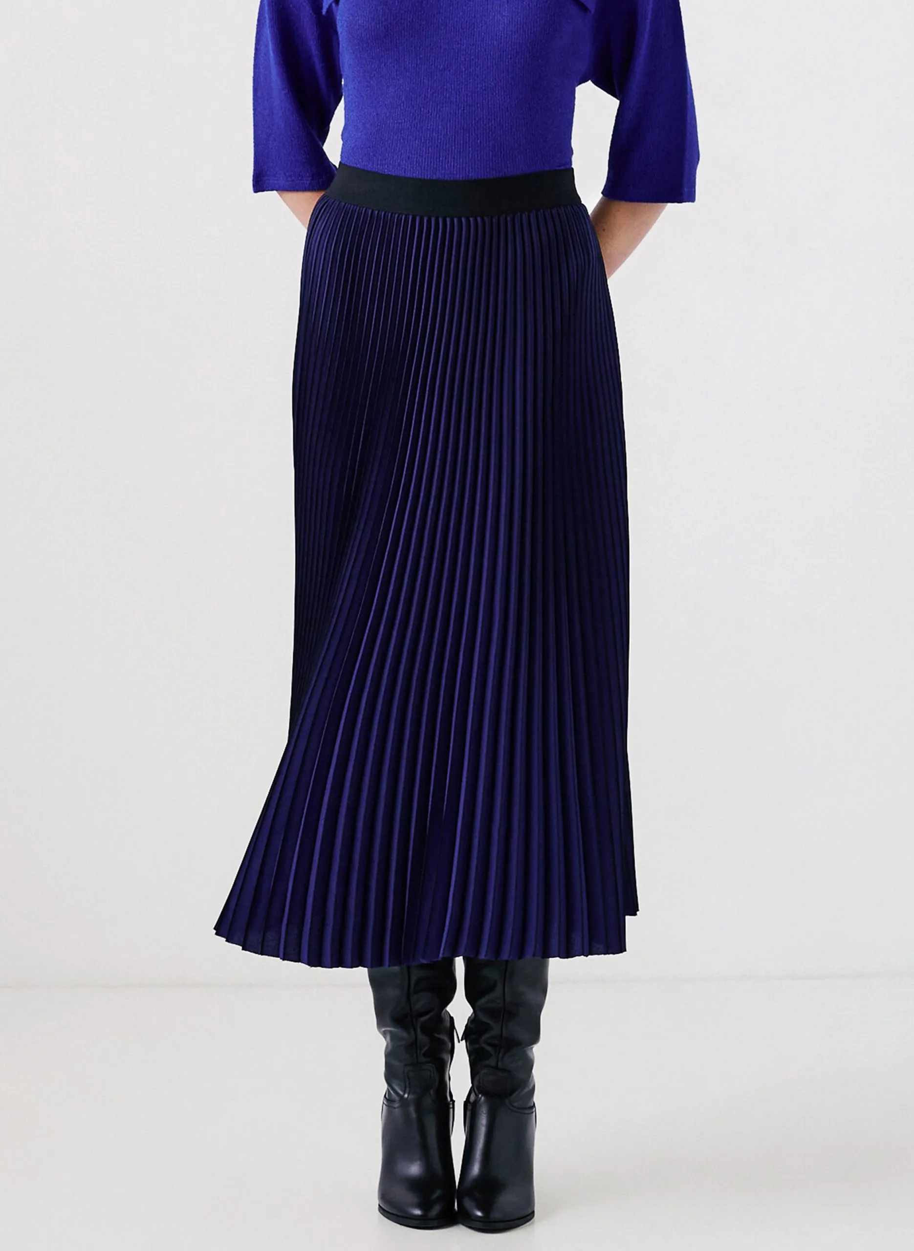 Gerade geschnittener Faltenrock Blau 242J-JOELLA