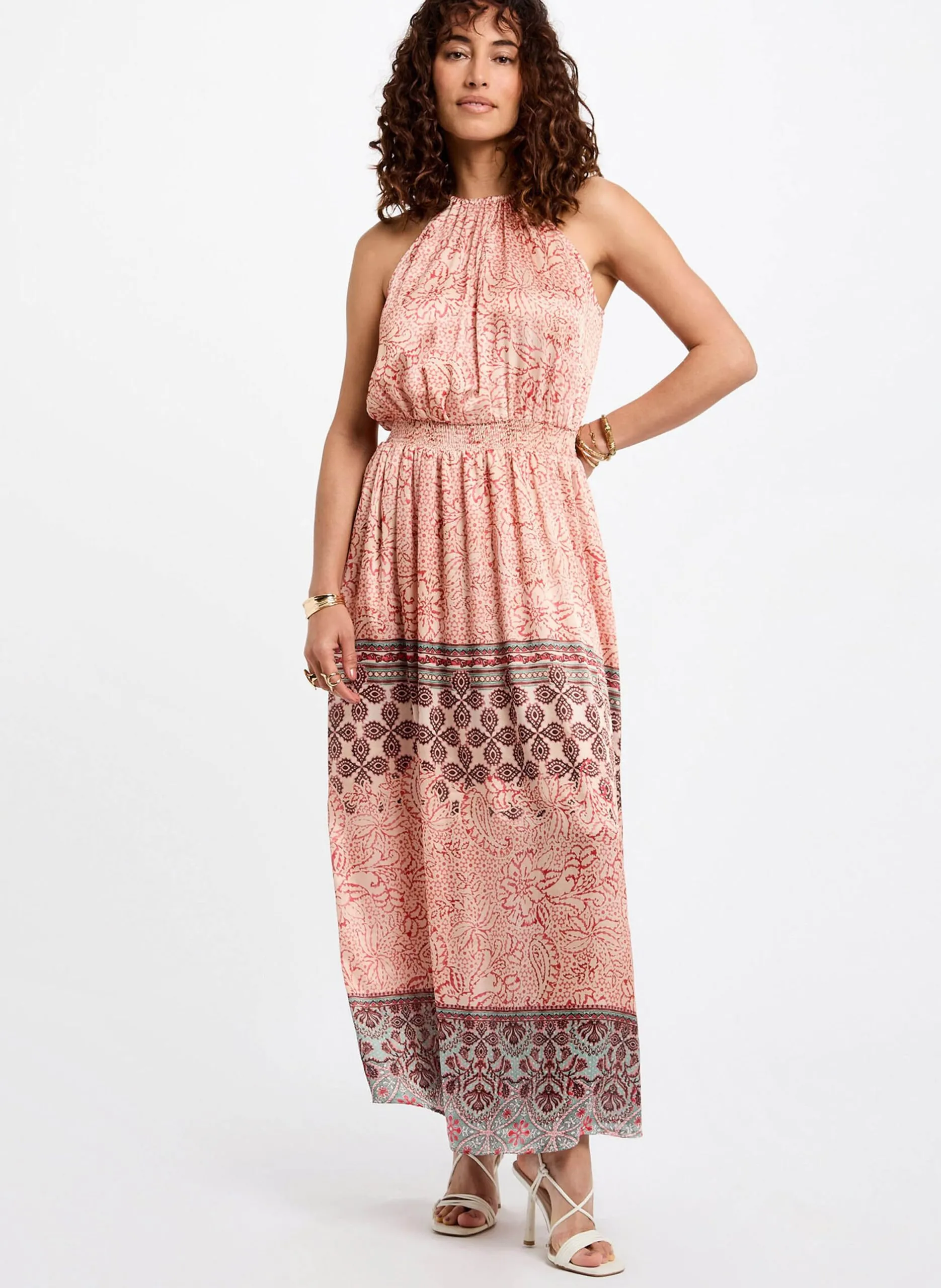 Bedrucktes Maxikleid mit Rundhalsausschnitt Mehrfarbig 252-RANY.F