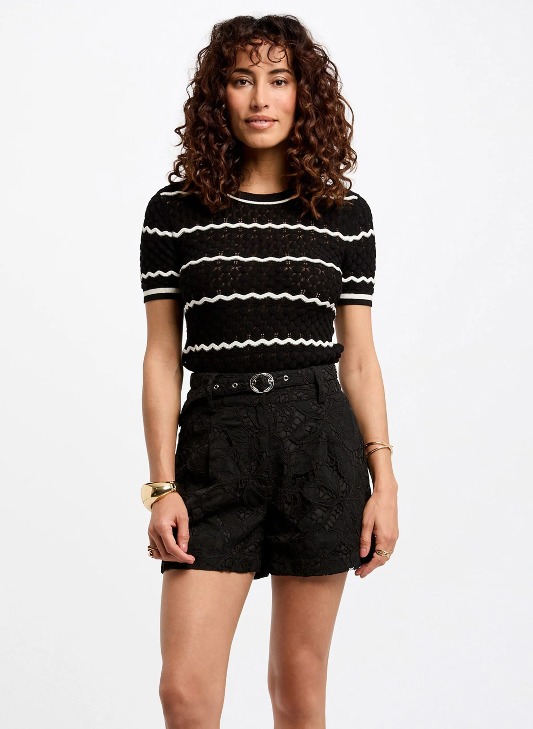 Oberteil mit Rundhalsausschnitt und Streifen Schwarz 252-MCLEMA